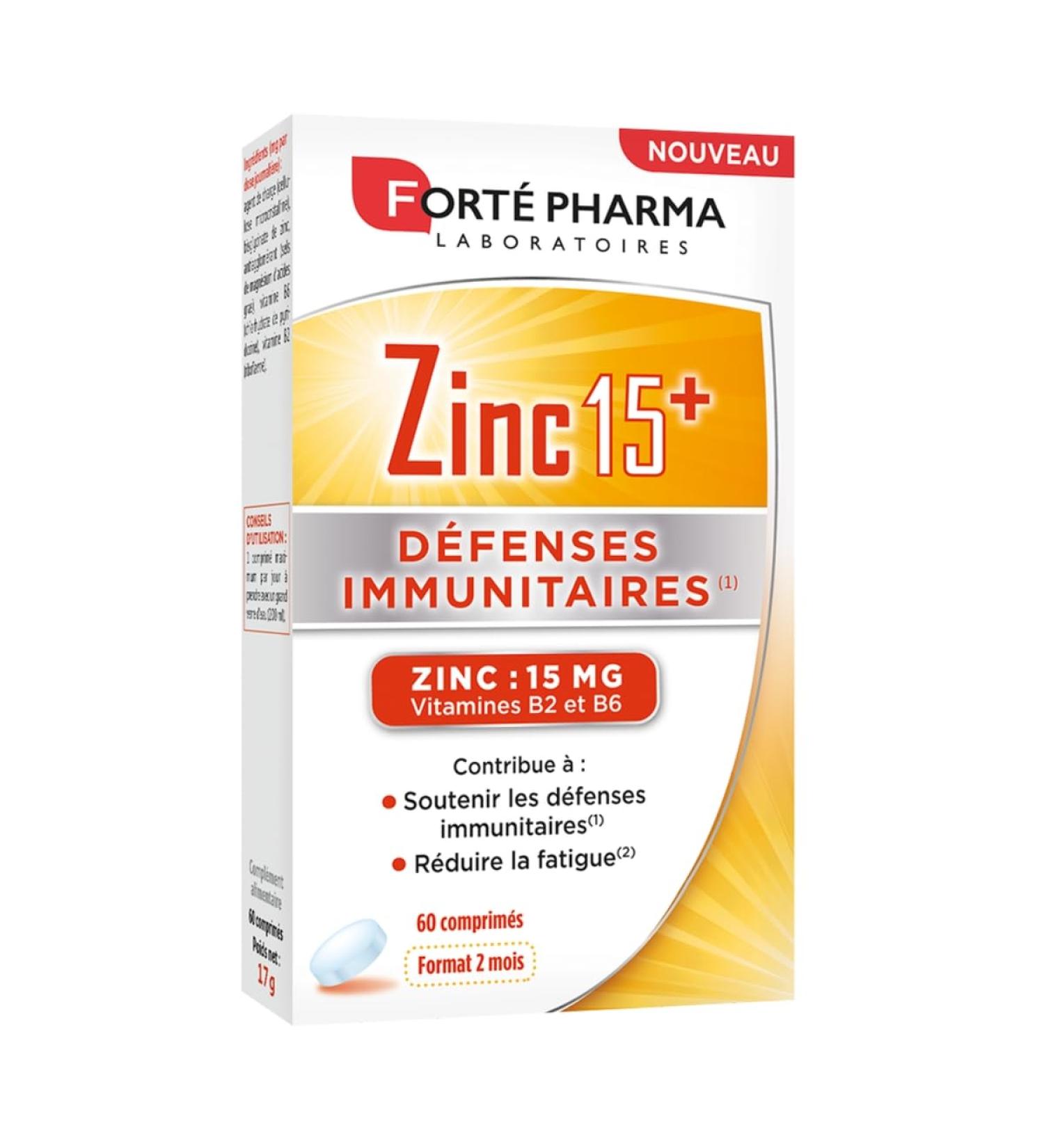 Fort Pharma Zinc 15+ | Zinc Bisglycinate 15 mg + Vitamins B2 & B6 - Anti Fatigue - Zinc Dietary Supplement Immune Defenses Maximum Dosage | 60 tablets 1/day 2 months - Buy Online on GoSupps.com
