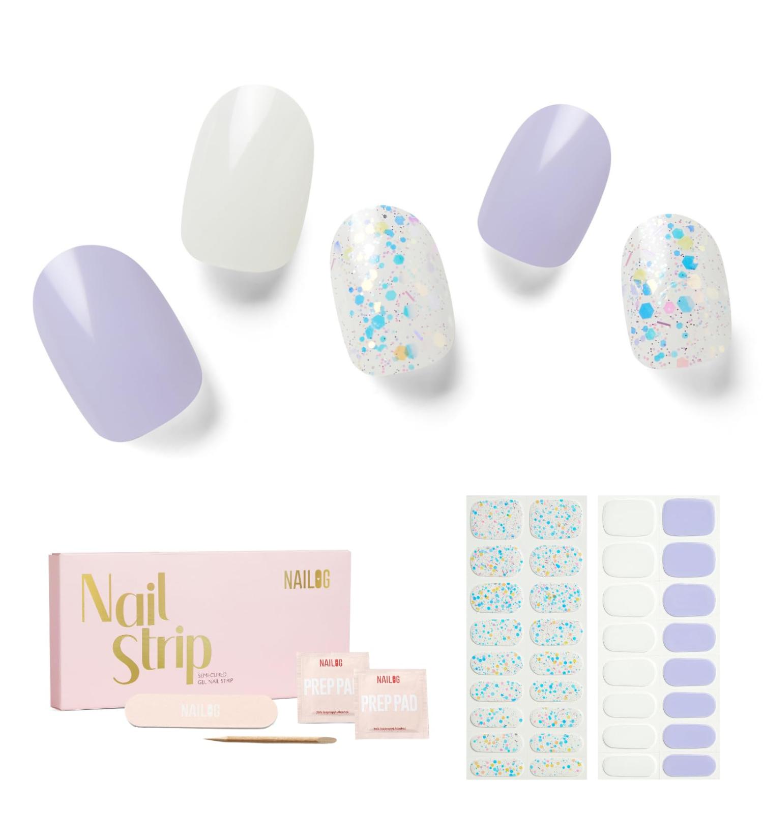 NAILOG Semi Cured Gel Nail Strips 34 pcs Salon-Quality Gel Nail Stickers Long Lasting Nail Wraps for Women with Soft Gel Finish (Innocent) - Buy Online on GoSupps.com