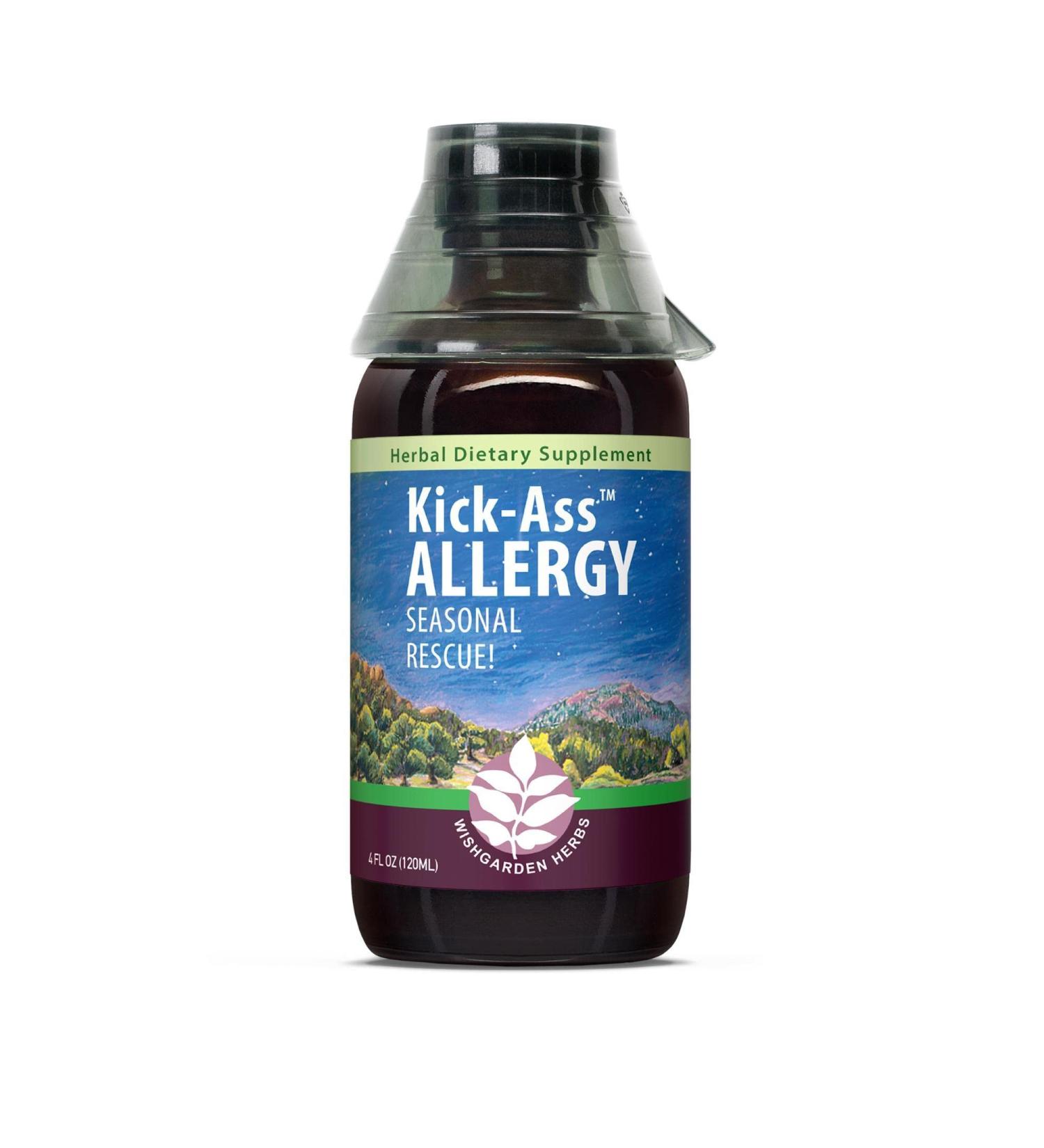 WishGarden Herbs Kick-Ass Allergy Supplement - Non-Drowsy Herbal Formula with Nettle Leaf & Echinacea - Supports Healthy Histamine Response - 4oz Pack - Jigger Top - Adults - Buy Online on GoSupps.com
