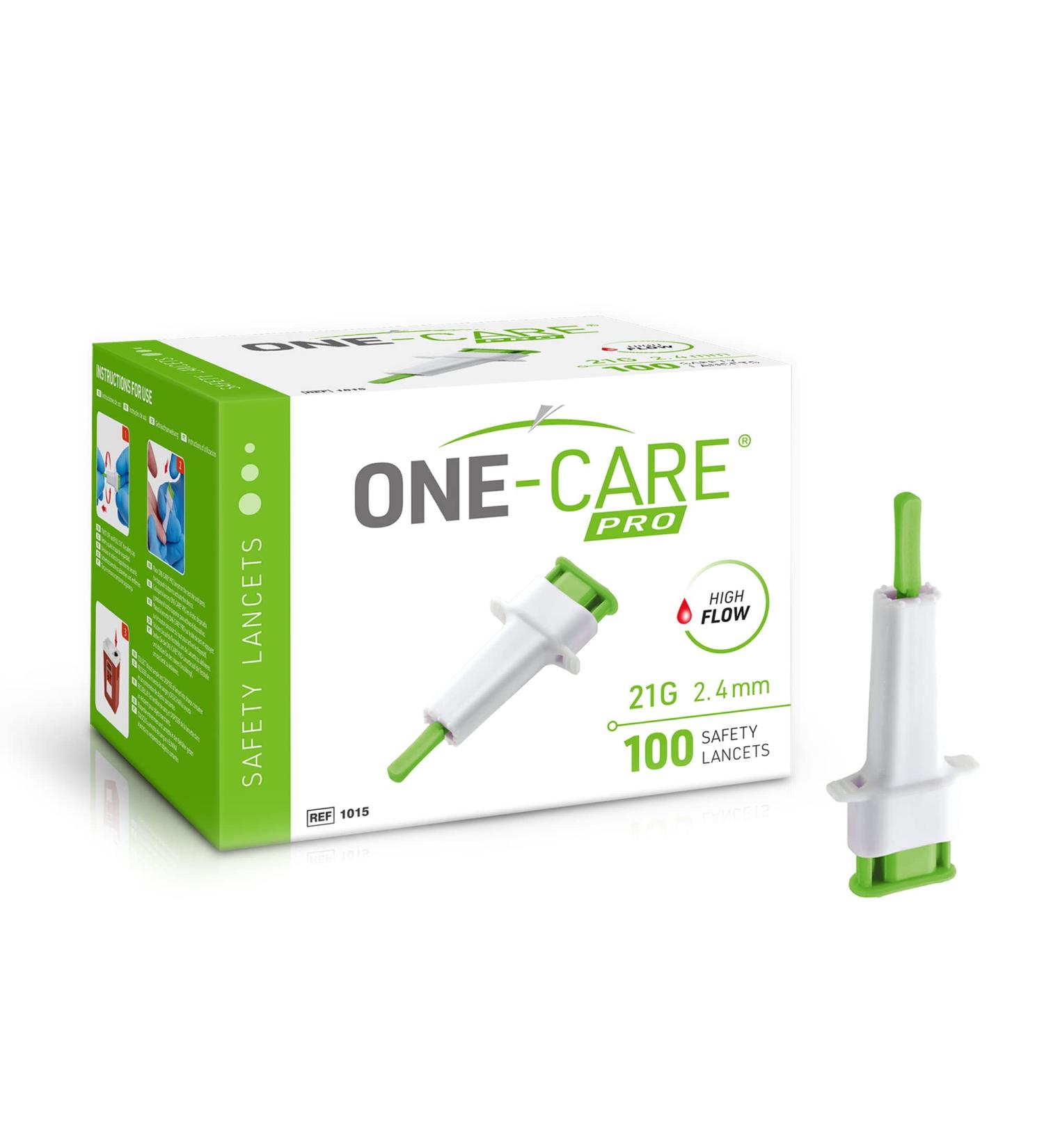 MediVena ONE-CARE PRO Safety Lancets 21G x 2.4mm 100/bx - Sterile & Convenient Sampling - Buy Online on GoSupps.com