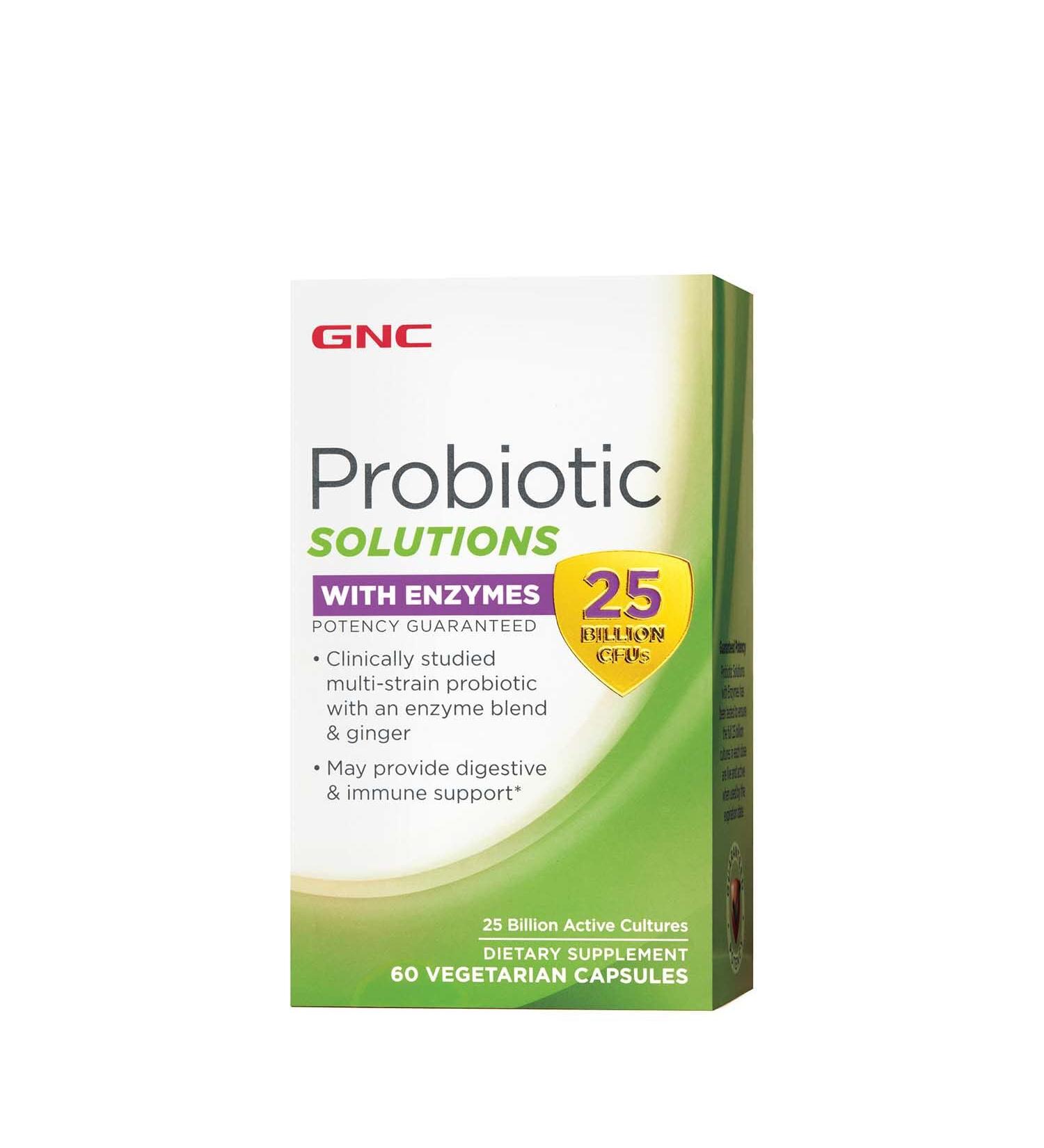 GNC Probiotic Solutions with Enzymes Provides Digestive and Immune Support 25 Billion CFUs 60 Vegetarian Capsules 60 Servings - Buy Online on GoSupps.com
