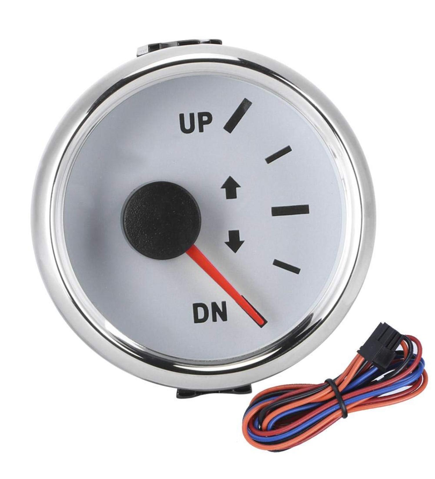 Boat Trim Gauge - 52mm Stainless Steel UP-DN Indicator | 0-190 Ohm Signal | Red Backlight | White Dial Silver Frame - International Shipping Available - Buy Online on GoSupps.com