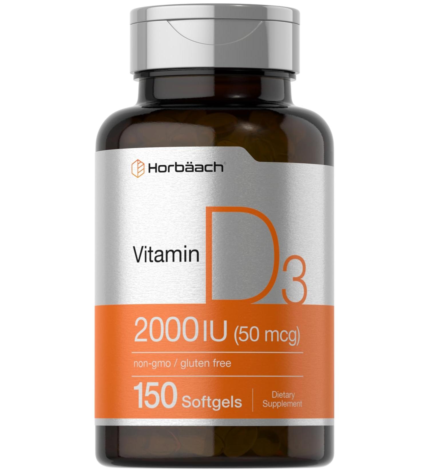 Horbaach Vitamin D3 2000IU Softgels | 150 Count | 50mcg Cholecalciferol | Non-GMO & Gluten Free Supplement - Buy Online on GoSupps.com