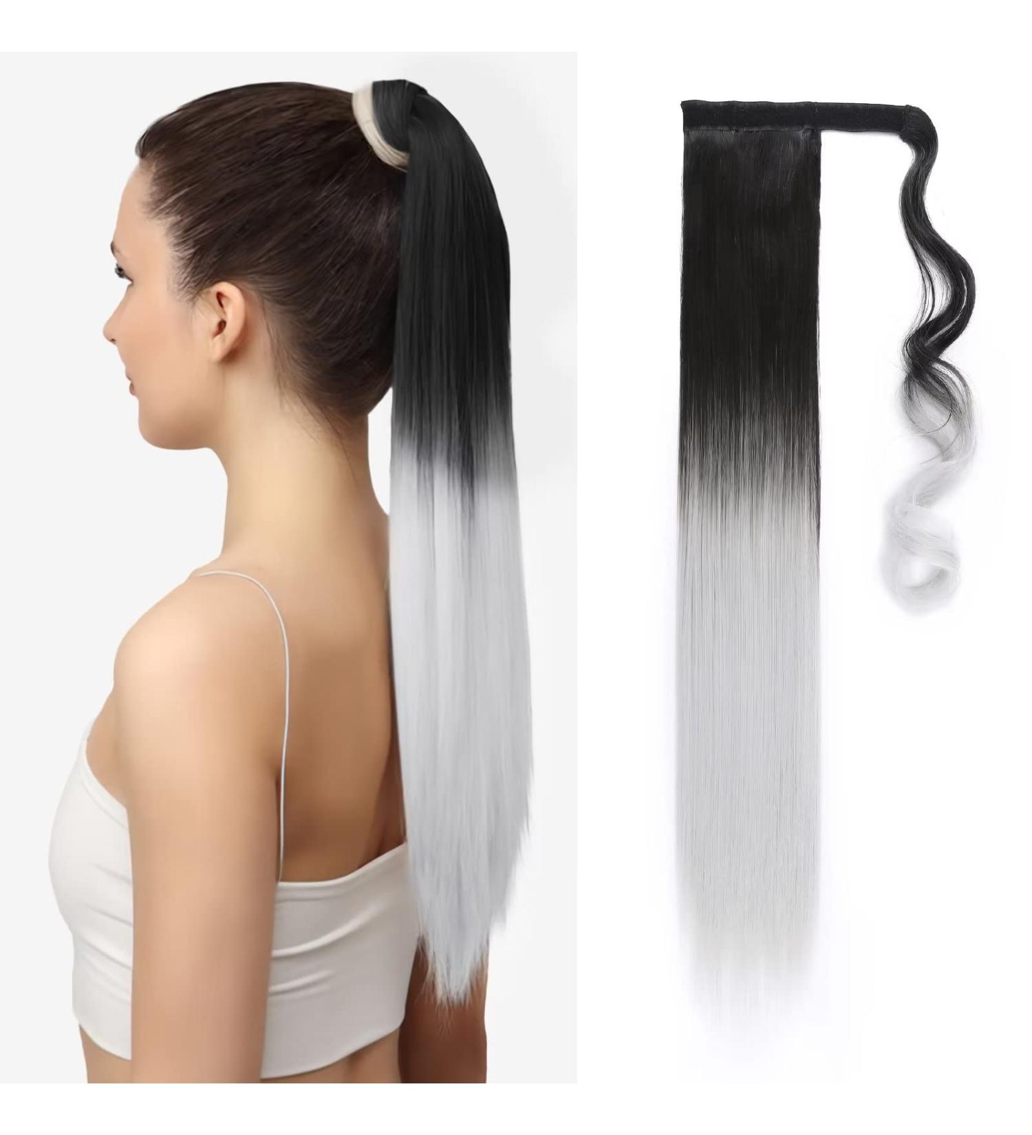 Tess Ombre Ponytail Extension 60cm | Dark Brown to Silver Gray Braid - 90g Smooth Long Hair Extensions - Buy Online on GoSupps.com