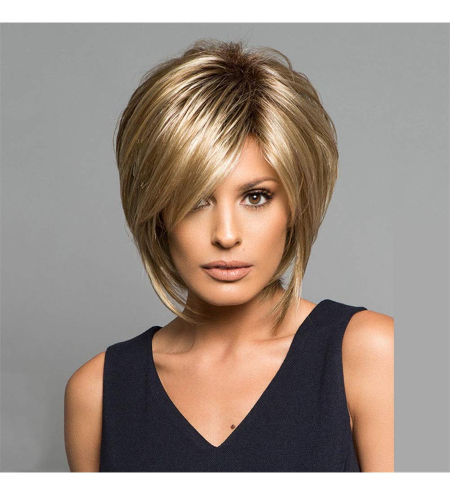 Fluffy Short Blonde Bob Wig with Bangs - Natural Look Synthetic Hair 13 150G for Women - International Shipping Available - Buy Online on GoSupps.com