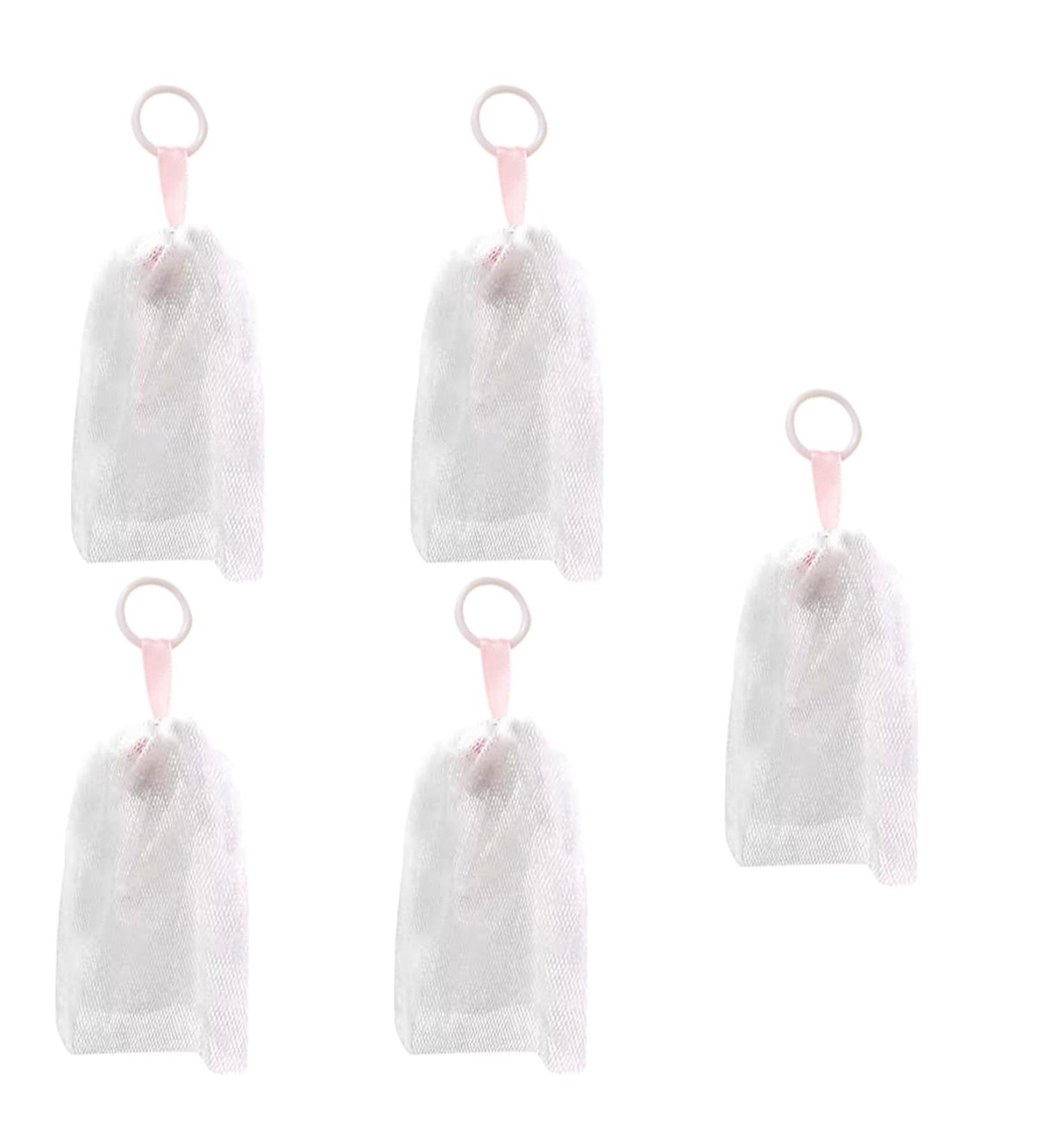Mesh Soap Bag Foaming Net for Face Washing 5Pcs Soft Skin-friendly Soap Net with Hanging Rope PE Cleanser Foamer Bubble Net for Bathroom - Buy Online on GoSupps.com