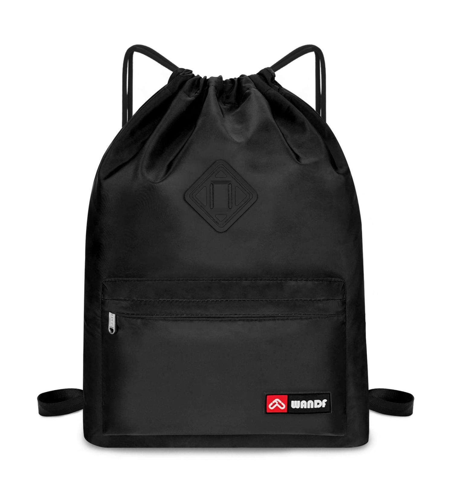WANDF Drawstring Backpack with Shoe Pocket - Water-Resistant Gym Bag for Women, Girls, Men - Black - Buy Online on GoSupps.com