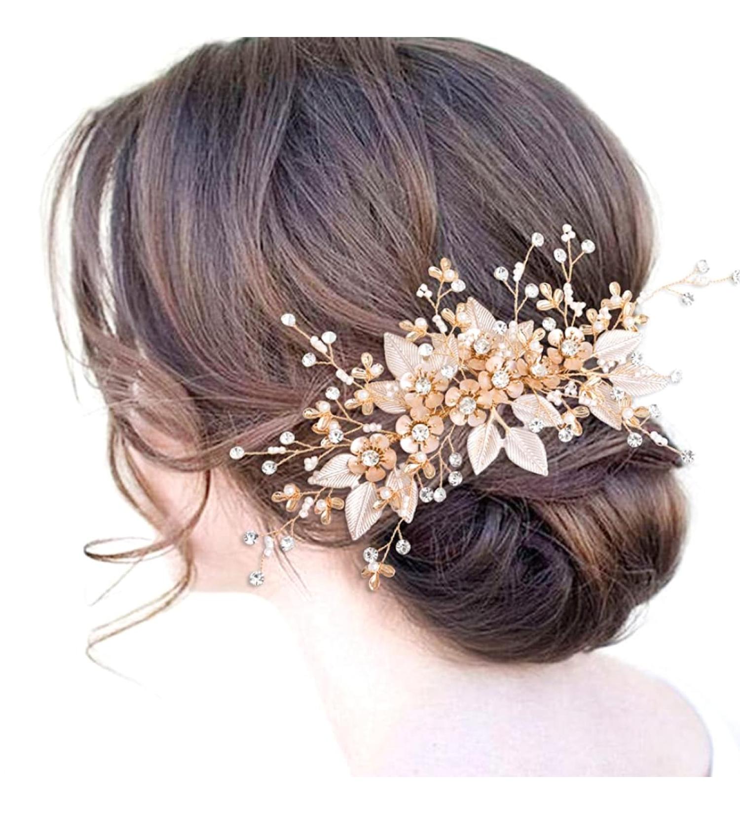 Silver Hair Accessories Bride Wedding Hair Comb Bridal Hair Accessories for Women Flower Rhinestone Headpiece Bridal Pearl Hair Accessories for Girls - Buy Online on GoSupps.com