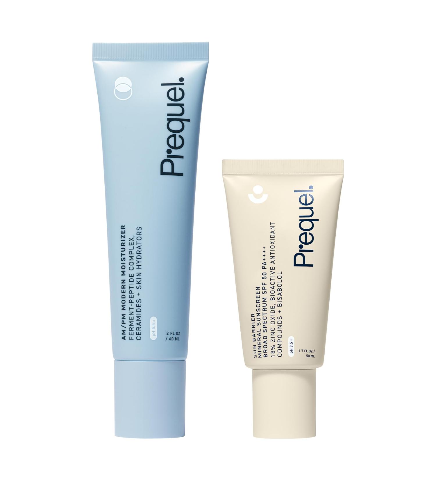 Prequel Skin Care Bundle: AM/PM Modern Moisturizer + Mineral Sunscreen SPF 50 (Travel Size 1.7oz) Daily Hydration and UV Defence