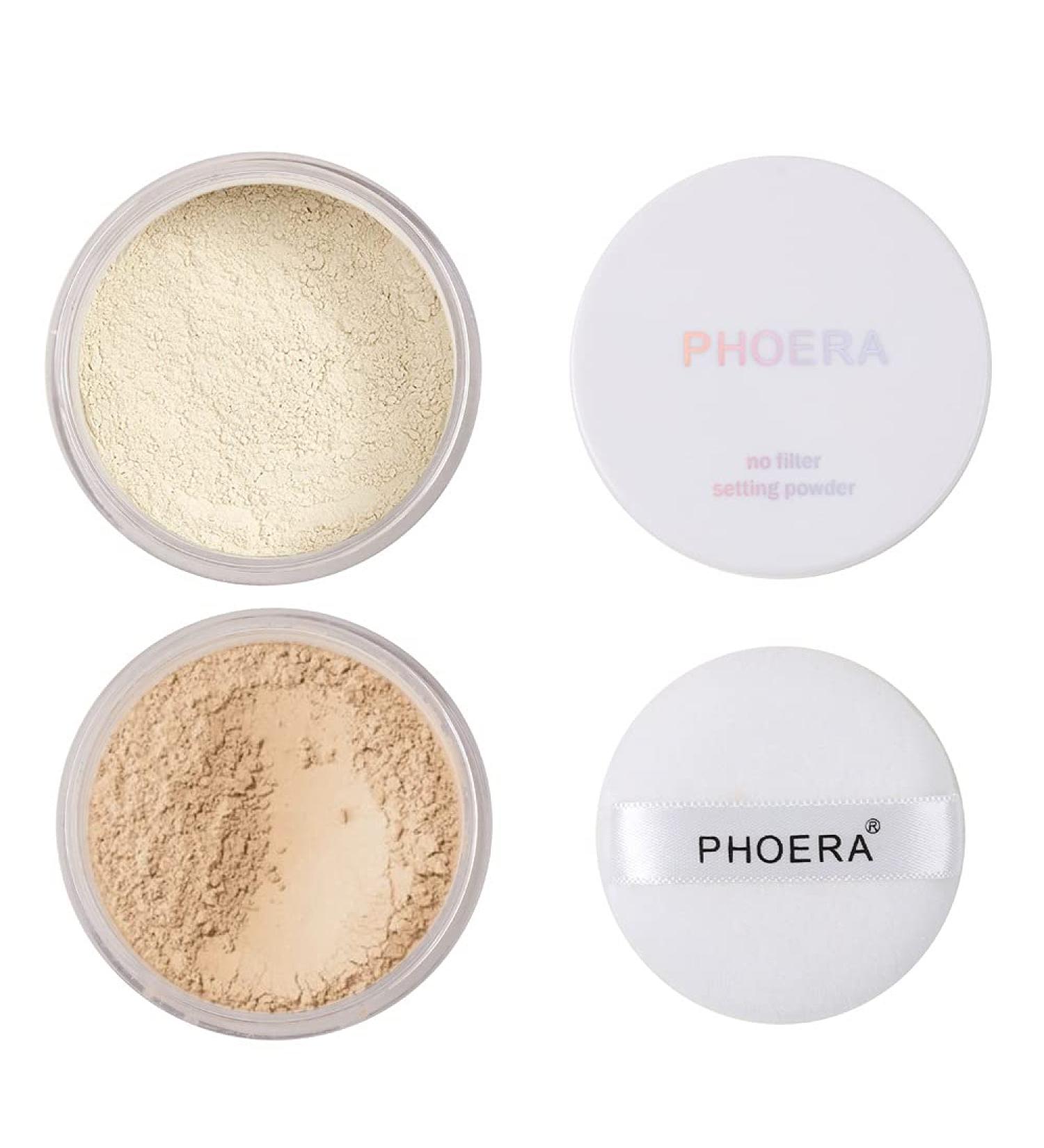 Meifen Setting Powder 2 Pcs - Control Oil, Brighten Skin, Cover Blemishes, Whitening Face Loose Powder (01 Translucent & 02 Cool Beige) - Buy Online on GoSupps.com