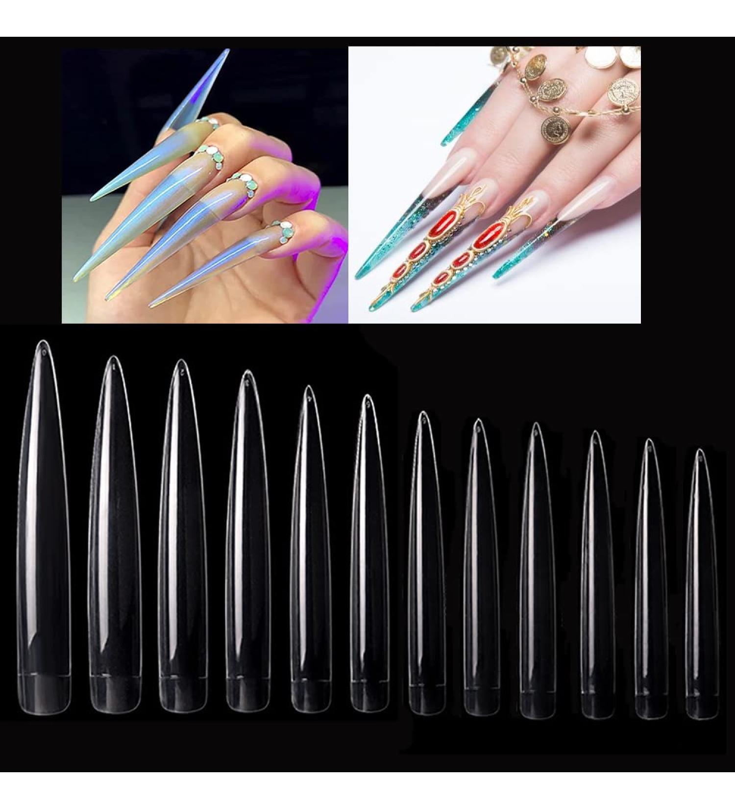 MWoot 120 Extra Long Stiletto False Nail Tips - Sharp End DIY Fingernails 12 Sizes Clear - Perfect for Nail Studios - Buy Online on GoSupps.com