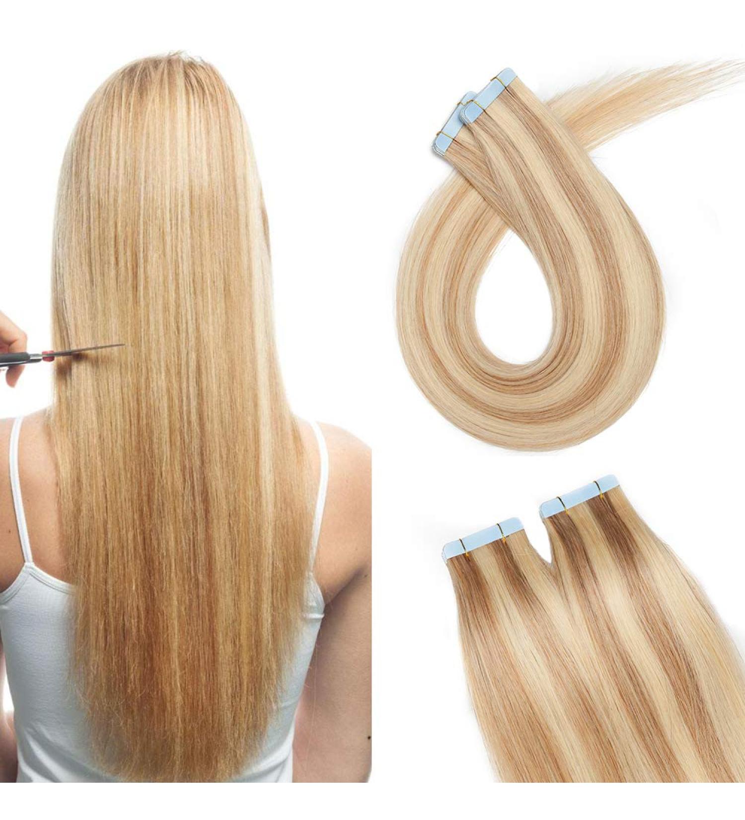 SEGO Tape Hair Extensions - 100% Real Human Hair Adhesive 20 Pieces + 10 Free Tapes Honey Blonde #18P613 14 (35cm) 40g - Perfect for Seamless Application - Buy Online on GoSupps.com