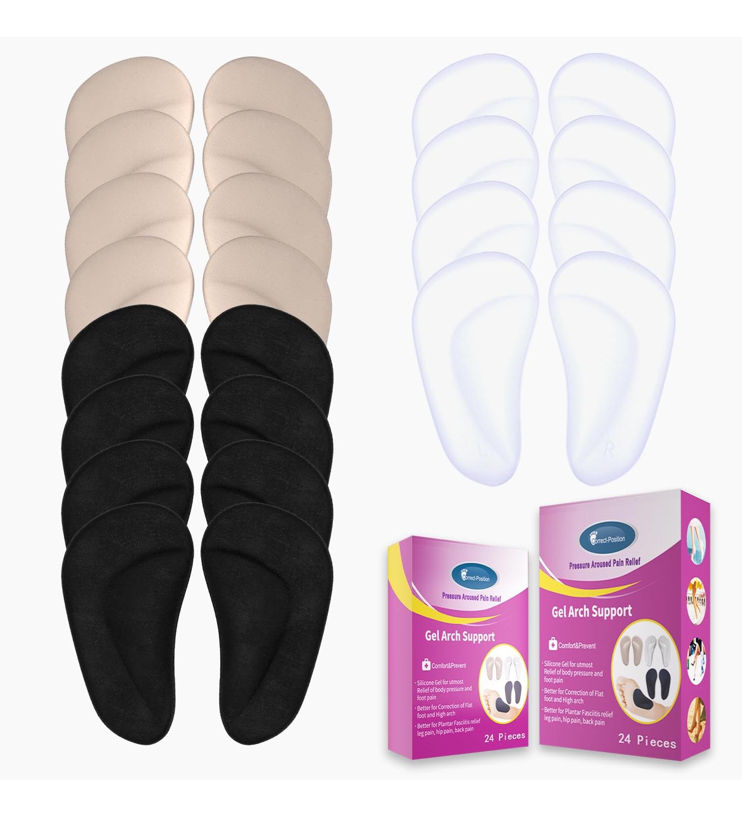 Correct Position Arch Support Shoe Insoles for Flat Feet | Gel Inserts for Plantar Fasciitis | 12 Pairs (Clear Black Beige) - Relieve Foot Pain & Pressure - Buy Online on GoSupps.com