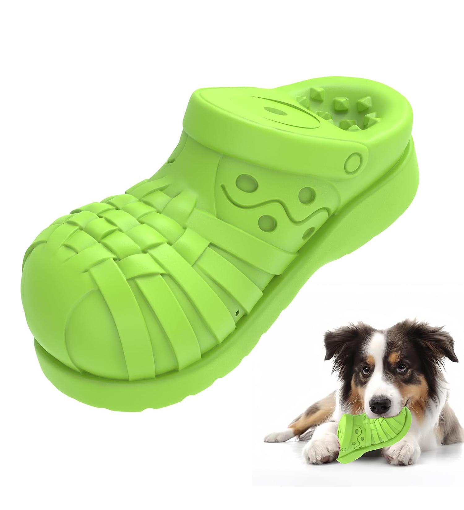 Indestructible Squeaky Dog Toy for Medium to Large Dogs - Durable Chew Toy for Aggressive Chewers - Natural Rubber Dental Care Toy in Green - Buy Online on GoSupps.com