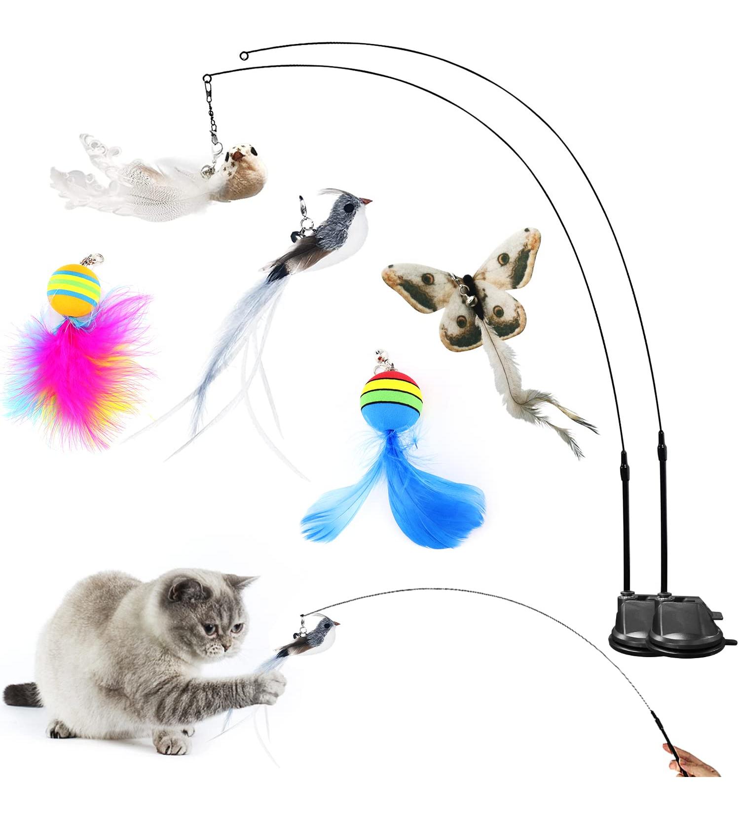 Interactive Cat Toy - Magic Wand & Flying Bird for All Cats | Suction Cup Simucatstick Toy - Buy Online on GoSupps.com