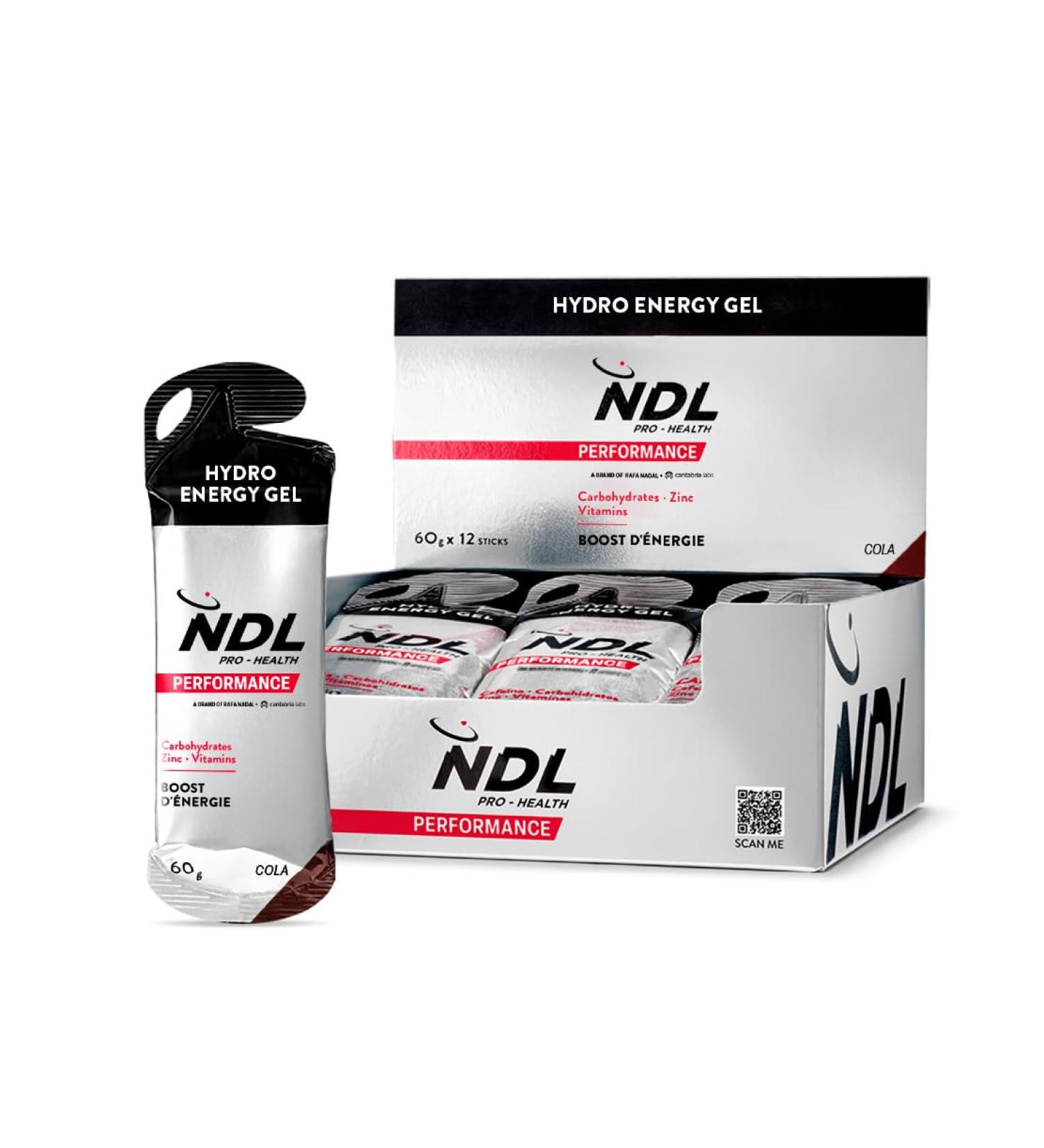 NDL Pro-Health Hydro Energy Gel - Sports energy gel with carbohydrates and mineral salts low sugar content immediate energy supply caffeine free cola flavor Pack 12-720g by Rafa Nadal - Buy Online on GoSupps.com