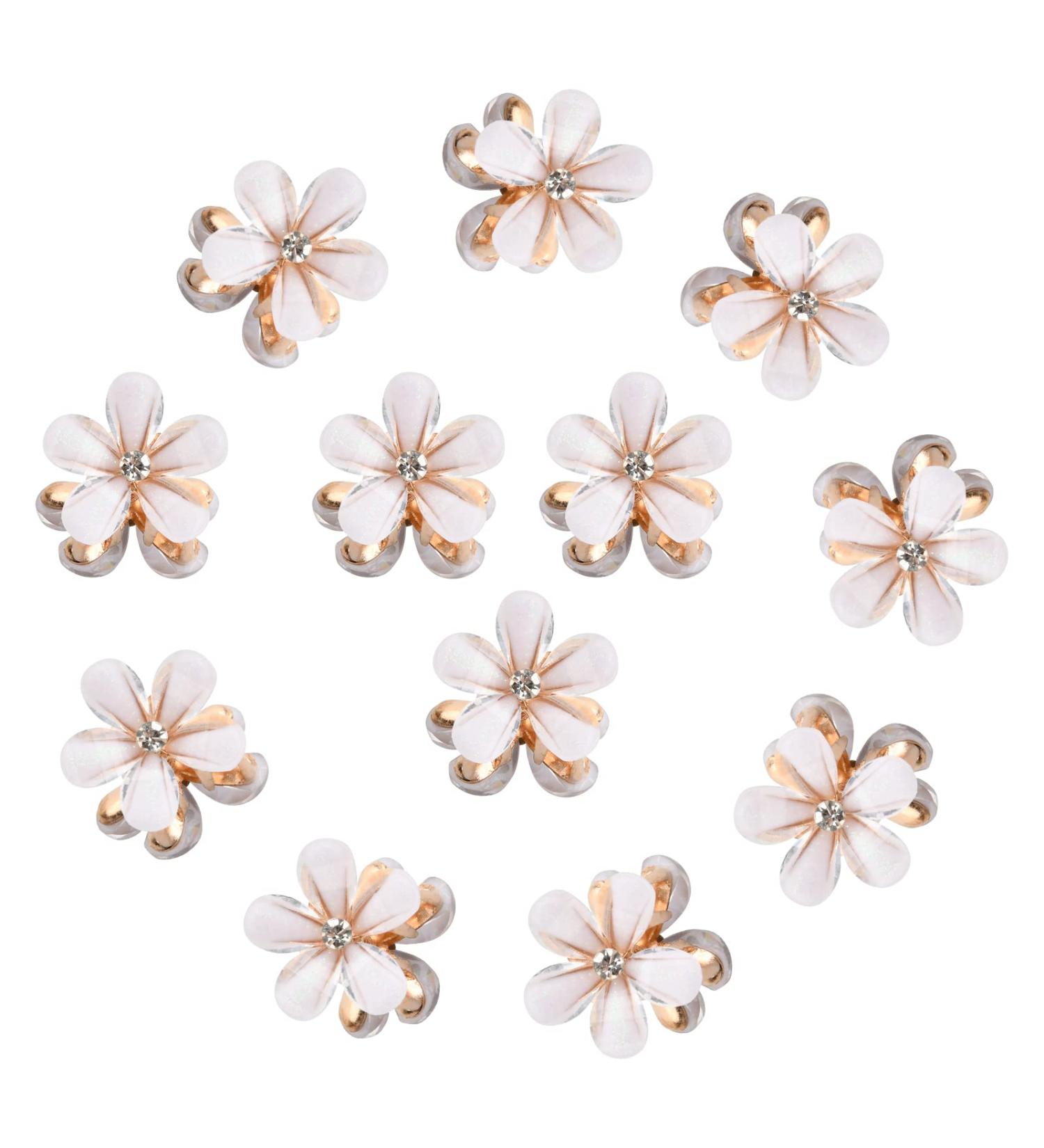 Xzeemo 12pcs Mini Flower Claw Clips Set - Non-Slip Hair Clips for Girls and Women - Ideal for Daily Wear, Parties, and Wedding Hairstyles - White - Buy Online on GoSupps.com