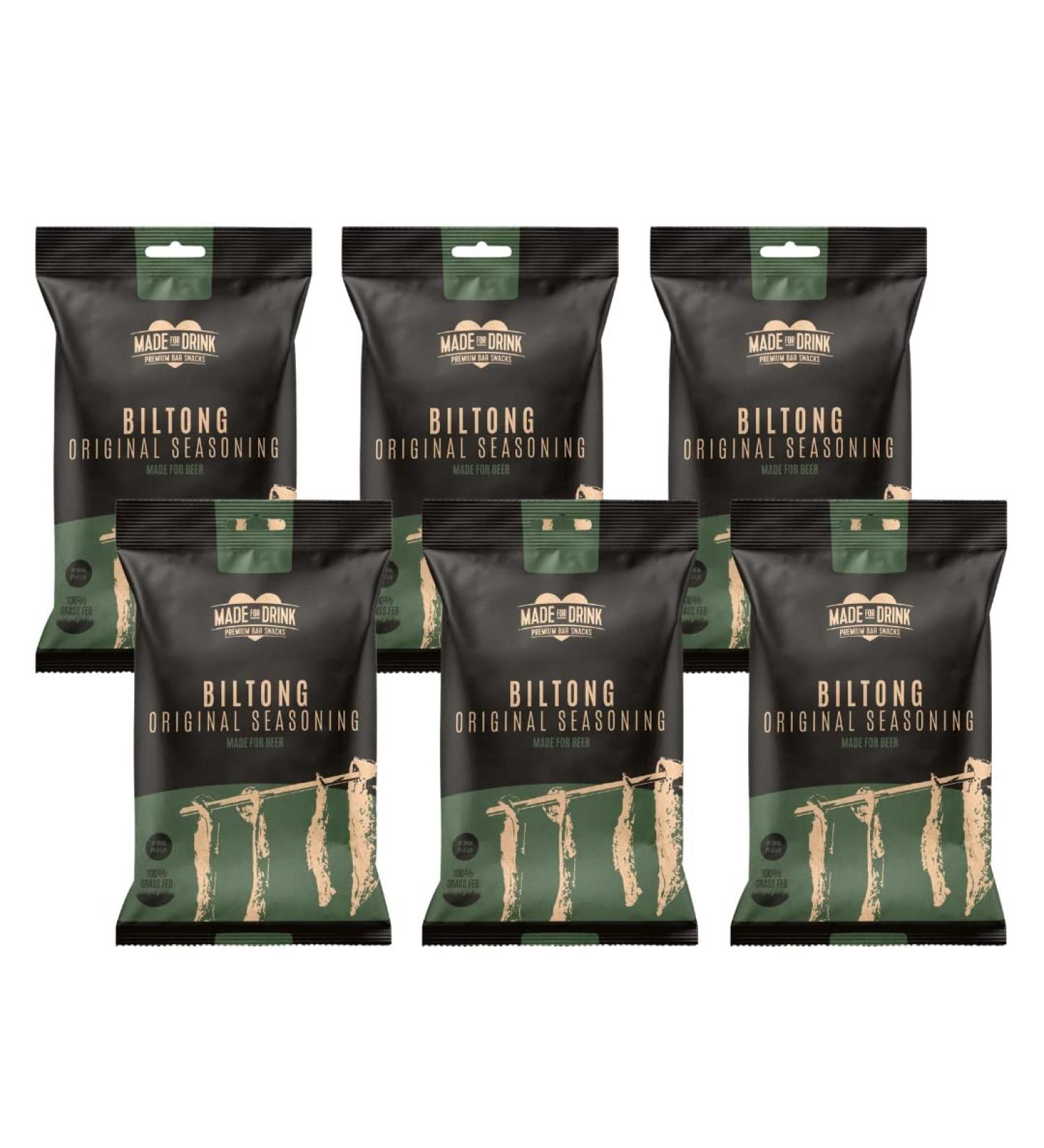 Made For Drink Biltong Original Seasoning - Premium Bar Snacks Made For Beer Keto Friendly 100% Grass Fed Irish Beef Free From 14 Major Allergens We Are 100% Carbon Neutral - 6 x 30g Gift Set Biltong | 6 x 30g Gift Set - Buy Online on GoSupps.com