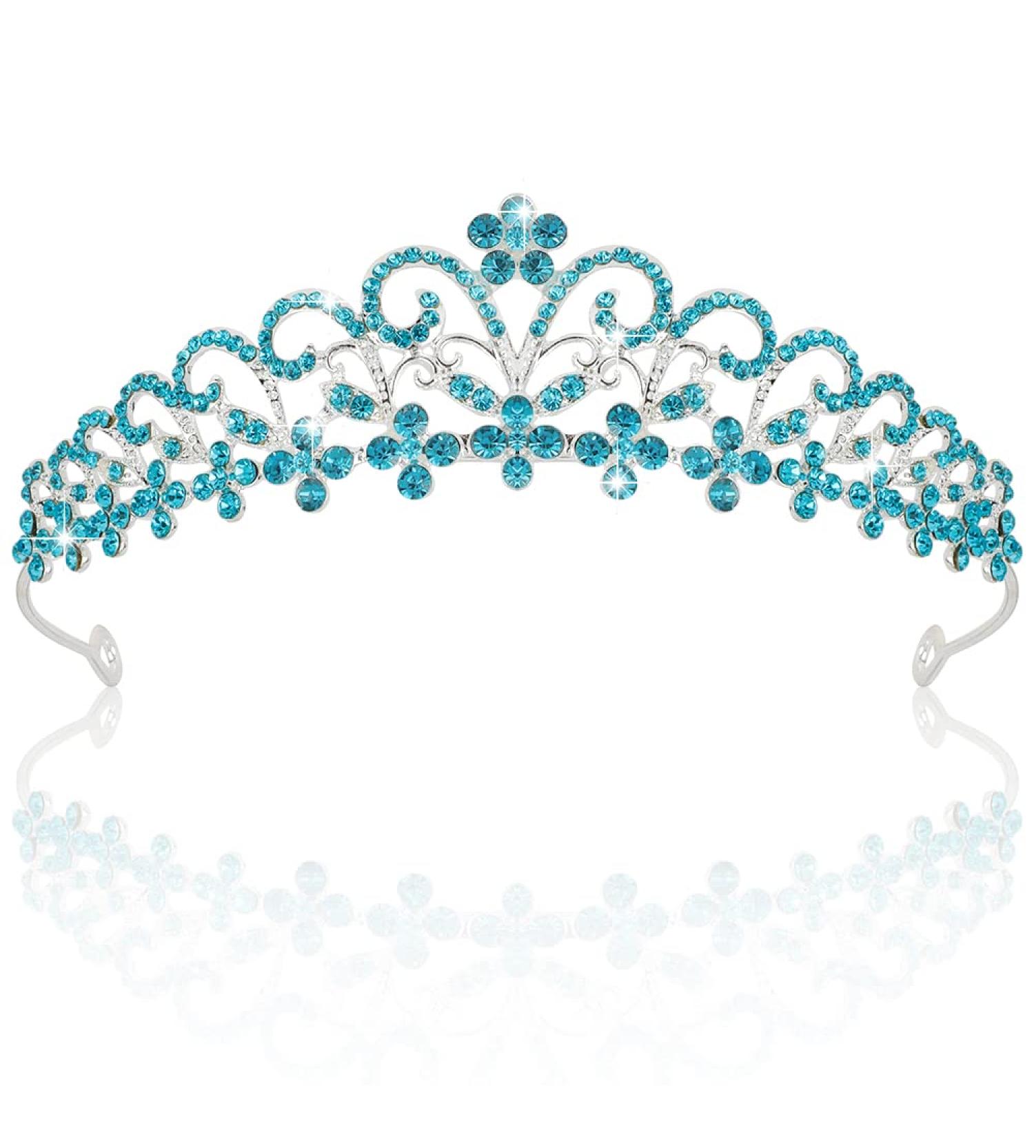 Ahoney Teal Rhinestone Crown Tiara for Women - Princess Birthday Party Cosplay Halloween Costume Accessory - Buy Online on GoSupps.com