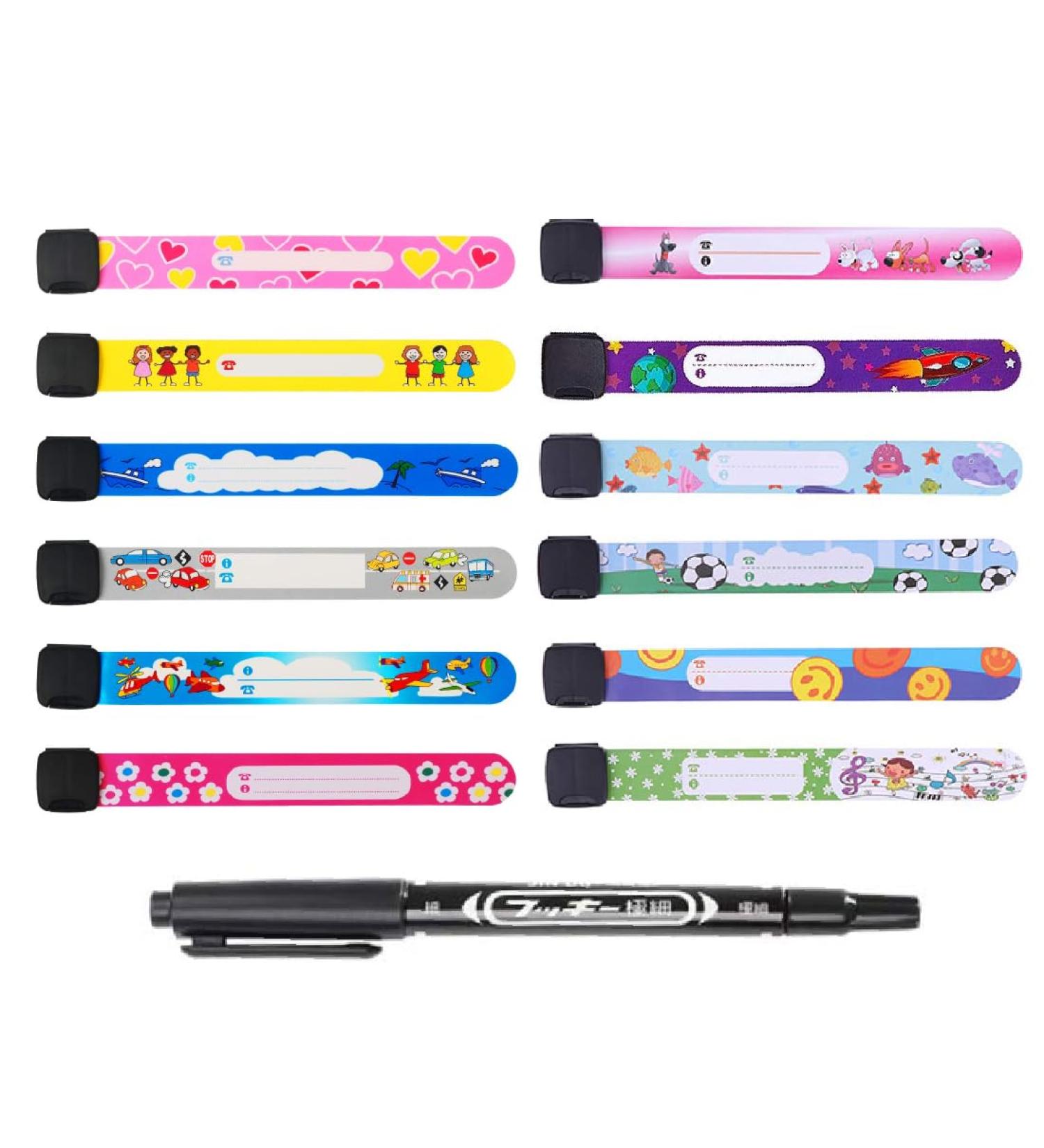 Weddhuis 12-Piece Emergency Bracelet Set for Kids Waterproof ID Bracelets for Boys Girls & Toddlers with Marker Pen Ideal SOS Safety Bracelets - Buy Online on GoSupps.com