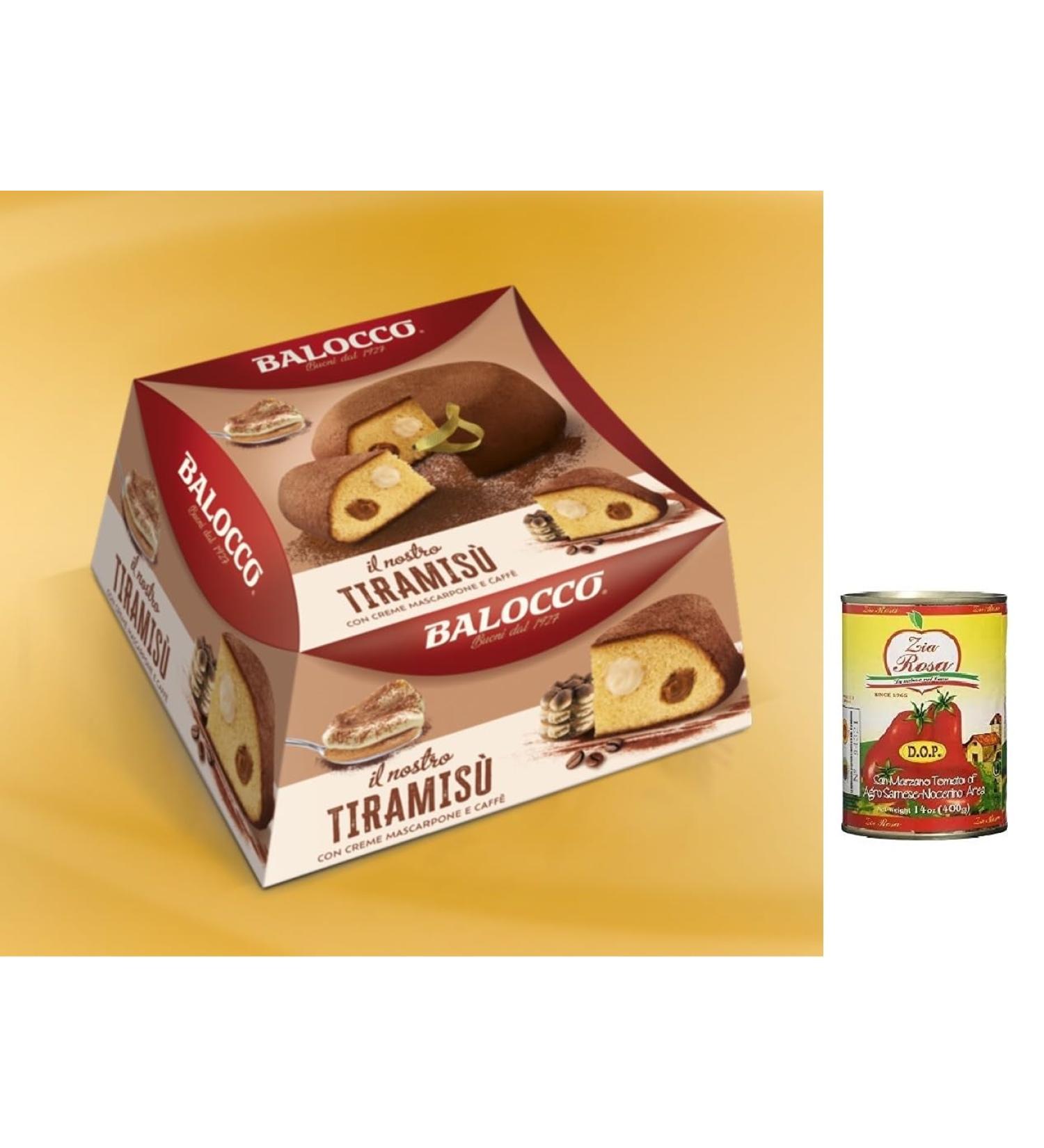 Zia Rosa Balocco My Tiramisu Set of 3 Cakes with Coffee Cream and Mascarpone 650g + Zia Rosa DOP San Marzano Tomatoes 400g Box