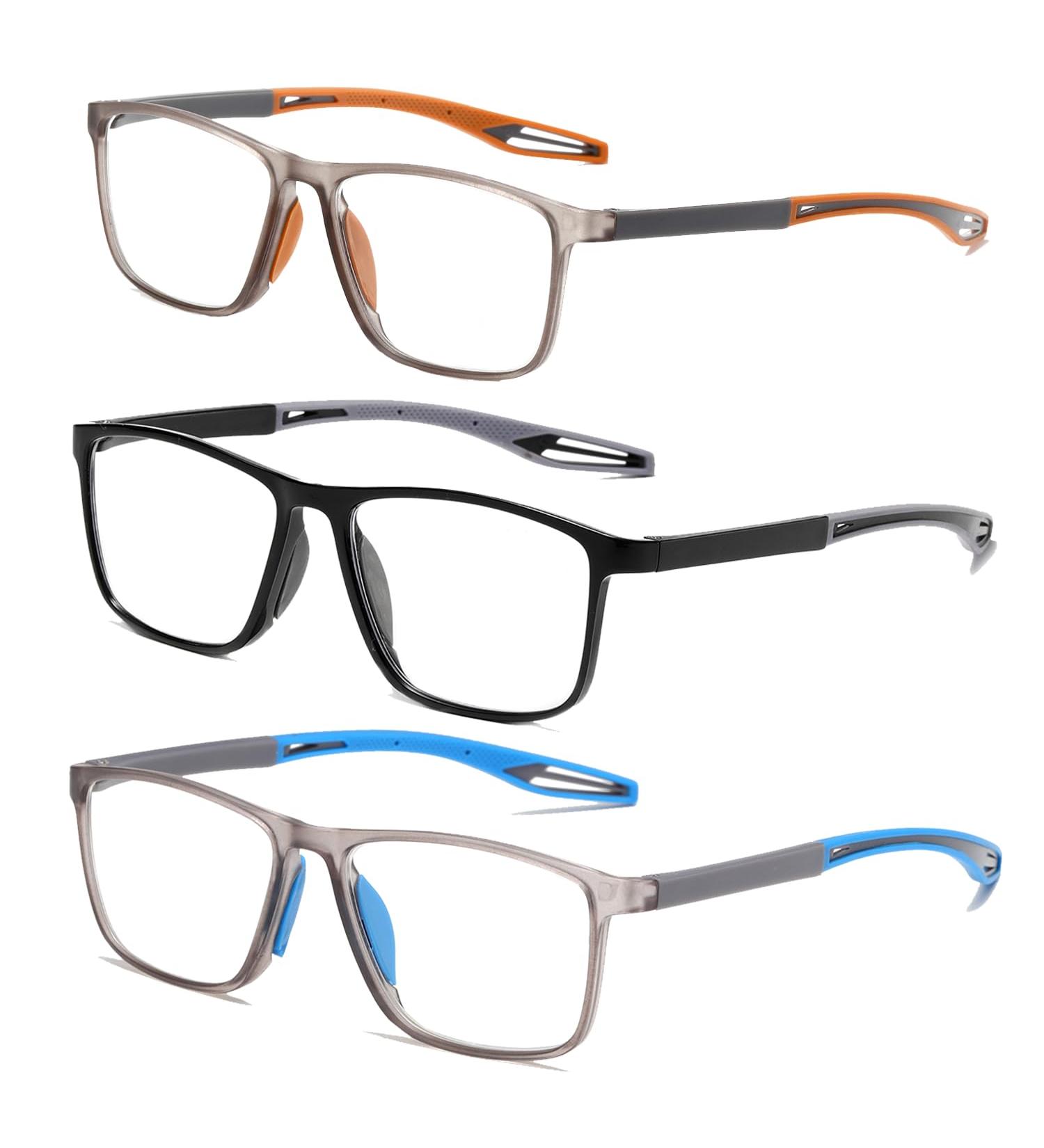 CAMKIDS Men s Reading Glasses 3 Pack | TR90 Lightweight Anti-Blue Light Sports Style | Comfortable Reading Aids in Black Gray & Blue | 2.0x Magnification - Buy Online on GoSupps.com