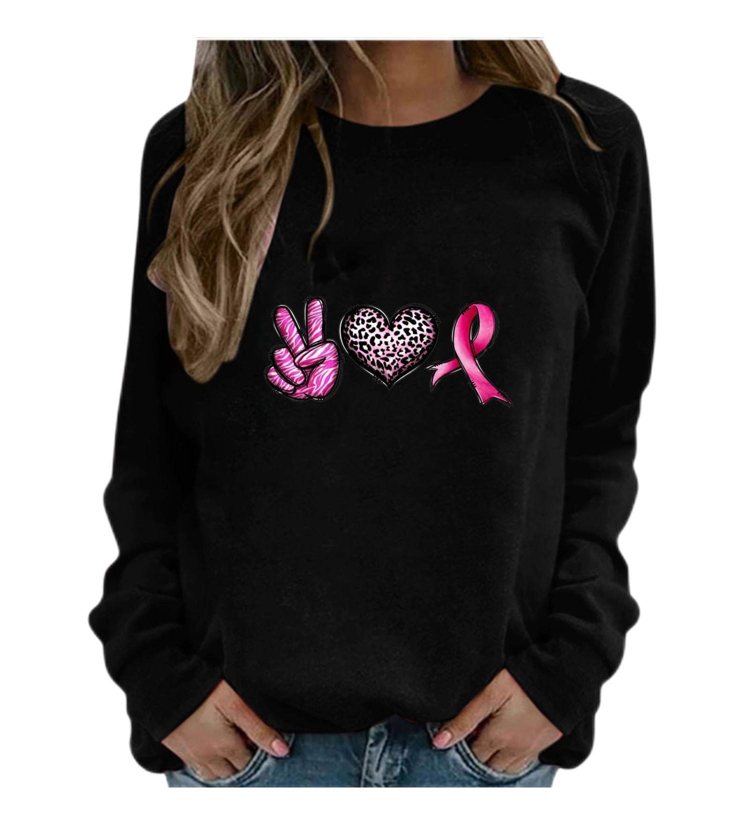 Yihaojia Womens Fall Blouse Crewneck Long Sleeve Shirts Trendy Print Lightweight Casual Breast Cancer Shirts Thin Fall Black#74 X-Large - Buy Online on GoSupps.com