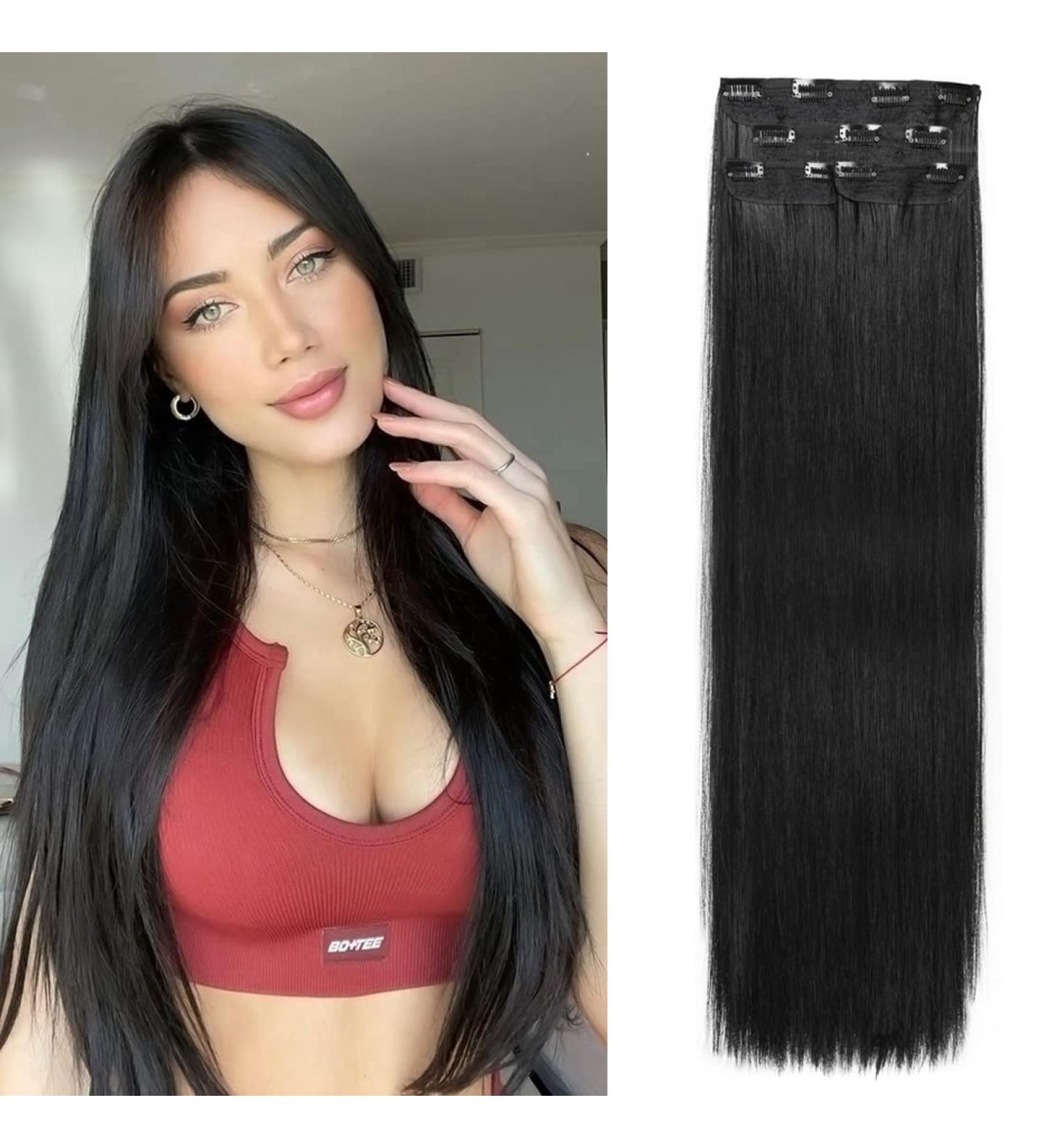 DOCUTE Natural Black Clip in Hair Extensions - 26 Inch Full Head Long Straight Clip Ins for Black Women - Double Weft Thick Hair Classic Pieces - Buy Online on GoSupps.com