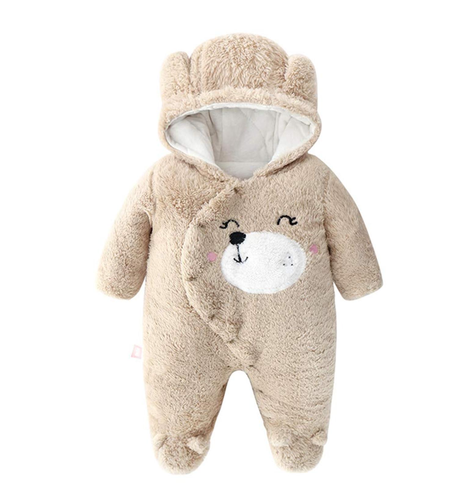 JiAmy Baby Hooded Romper Winter Jumpsuit Flannel Outfit | Khaki 12-18 Months - Buy Online on GoSupps.com