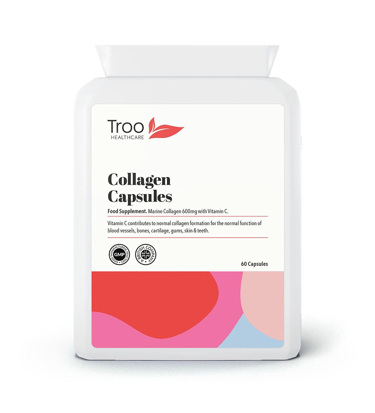 Troo Marine Collagen Supplement 1200mg - 60 Capsules with Vitamin C for Healthy Skin | UK Made (GMP) - Buy Online on GoSupps.com