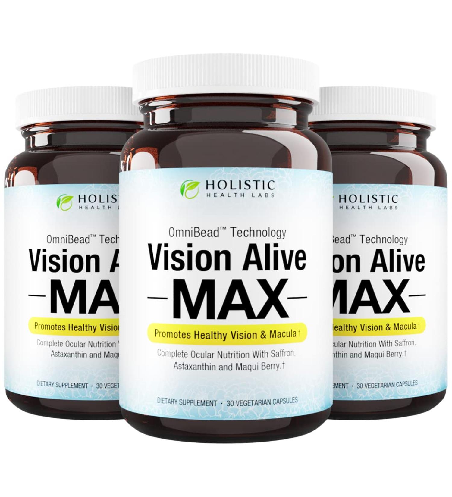 Vision Alive Max - 8 Natural Ingredients Lutemax 2020, Bilberries, Blueberries, C3G from Black Currant, Maqui Berry, Saffron, and Astaxanthin - 30 Count (Pack of 3) - Buy Online on GoSupps.com
