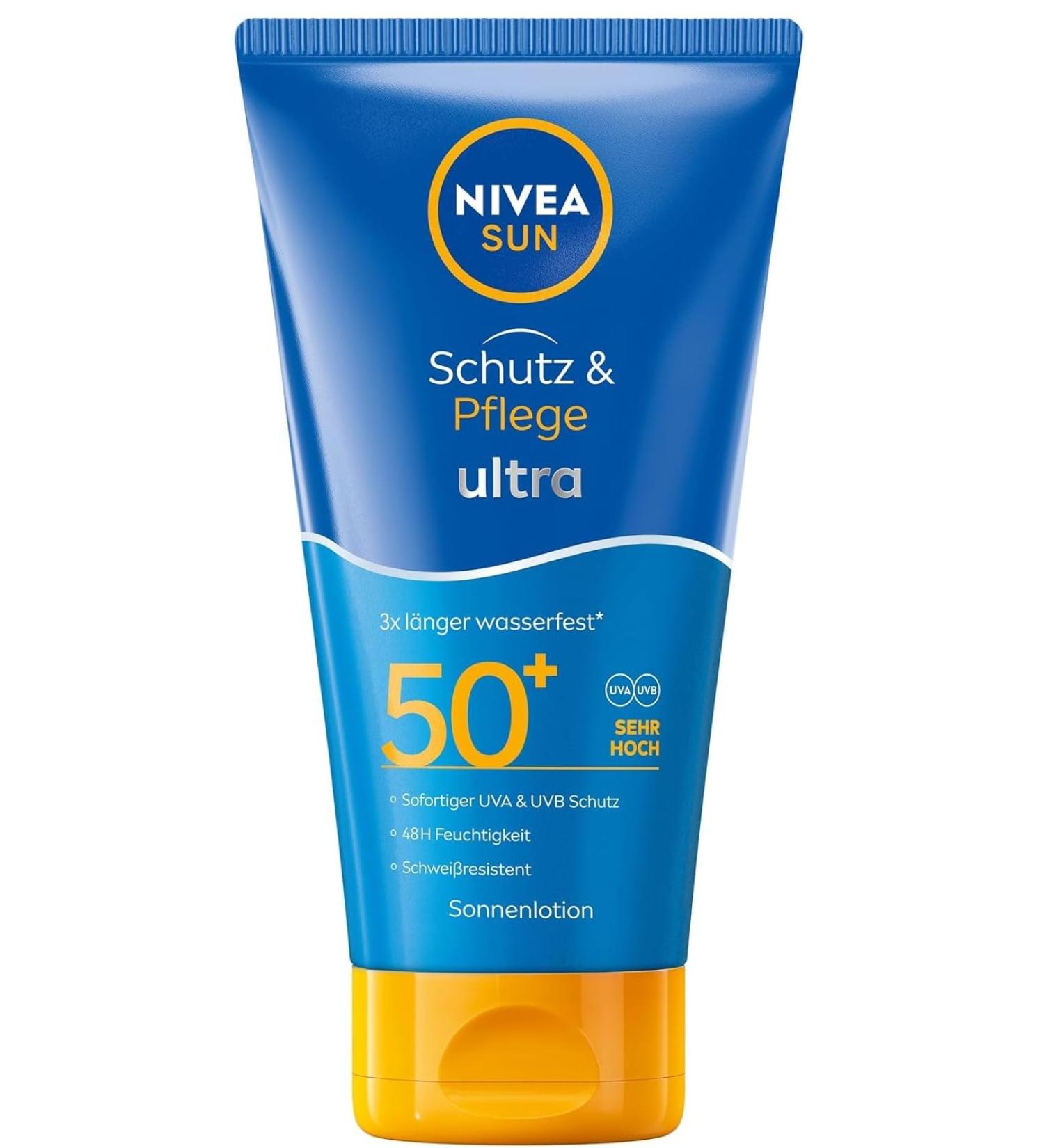 Beiersdorf NIVEA Sun Protect & Care Ultra sun lotion SPF 50+ protects and cares for the skin from the inside and outside 150 ml pack of 6 - Buy Online on GoSupps.com
