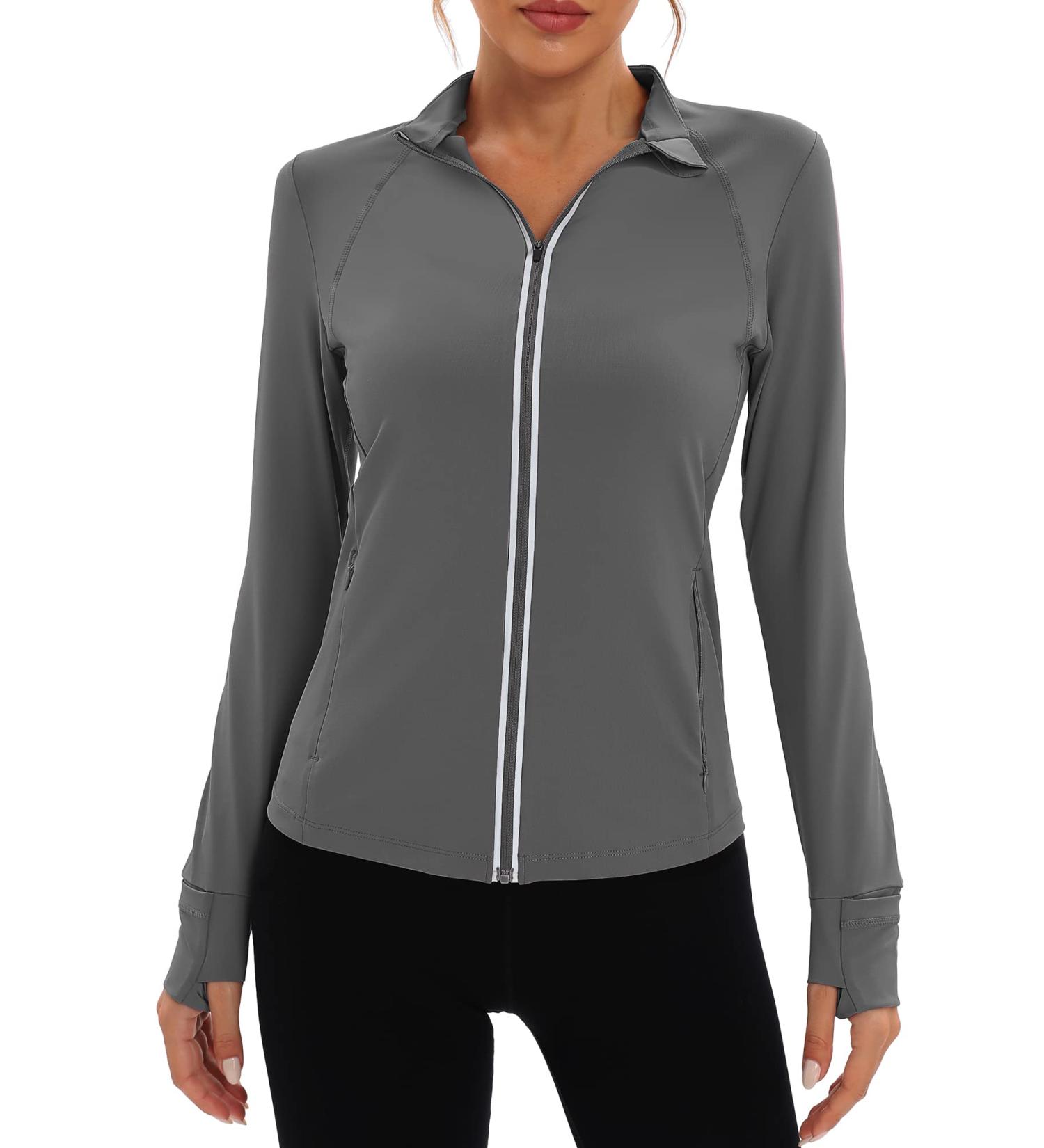 Runhit Women's Long Sleeve Compression Jacket - Grey/Large | Lightweight Workout & Athletic Gear - Buy Online on GoSupps.com