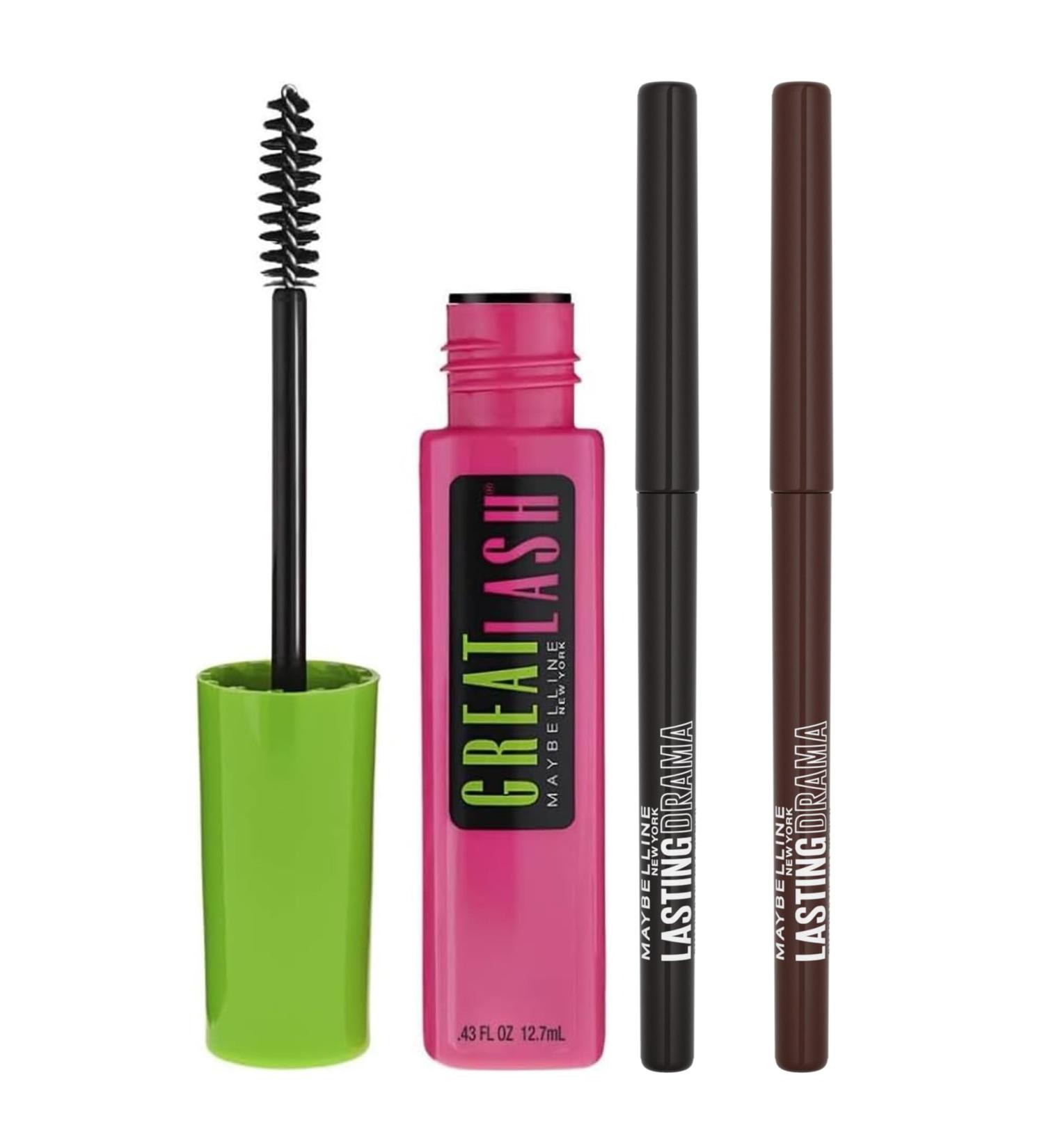 Maybelline New York Intense eye makeup routine: duo Lasting Drama Eyeliner 36h Sugar & Black Out + Great Lash Mascara Blackest-black - Buy Online on GoSupps.com