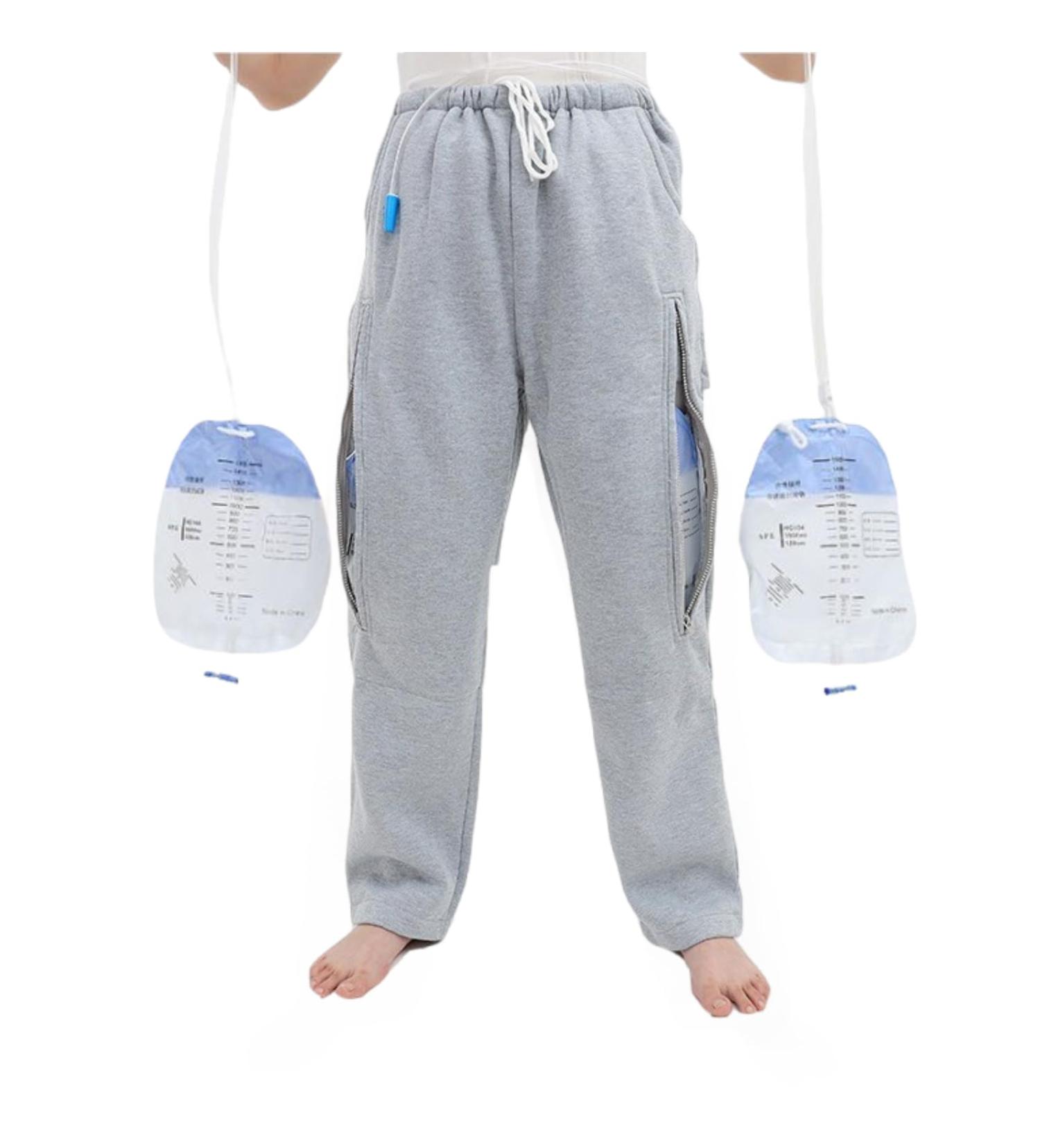 Buy Catheter Pants for Men & Women | Dual Zippered Urine Leg Bag Holder | 2000 ml Foley Catheter Bags | Nephrostomy & Cystostomy - Grey XX-Large - Buy Online on GoSupps.com