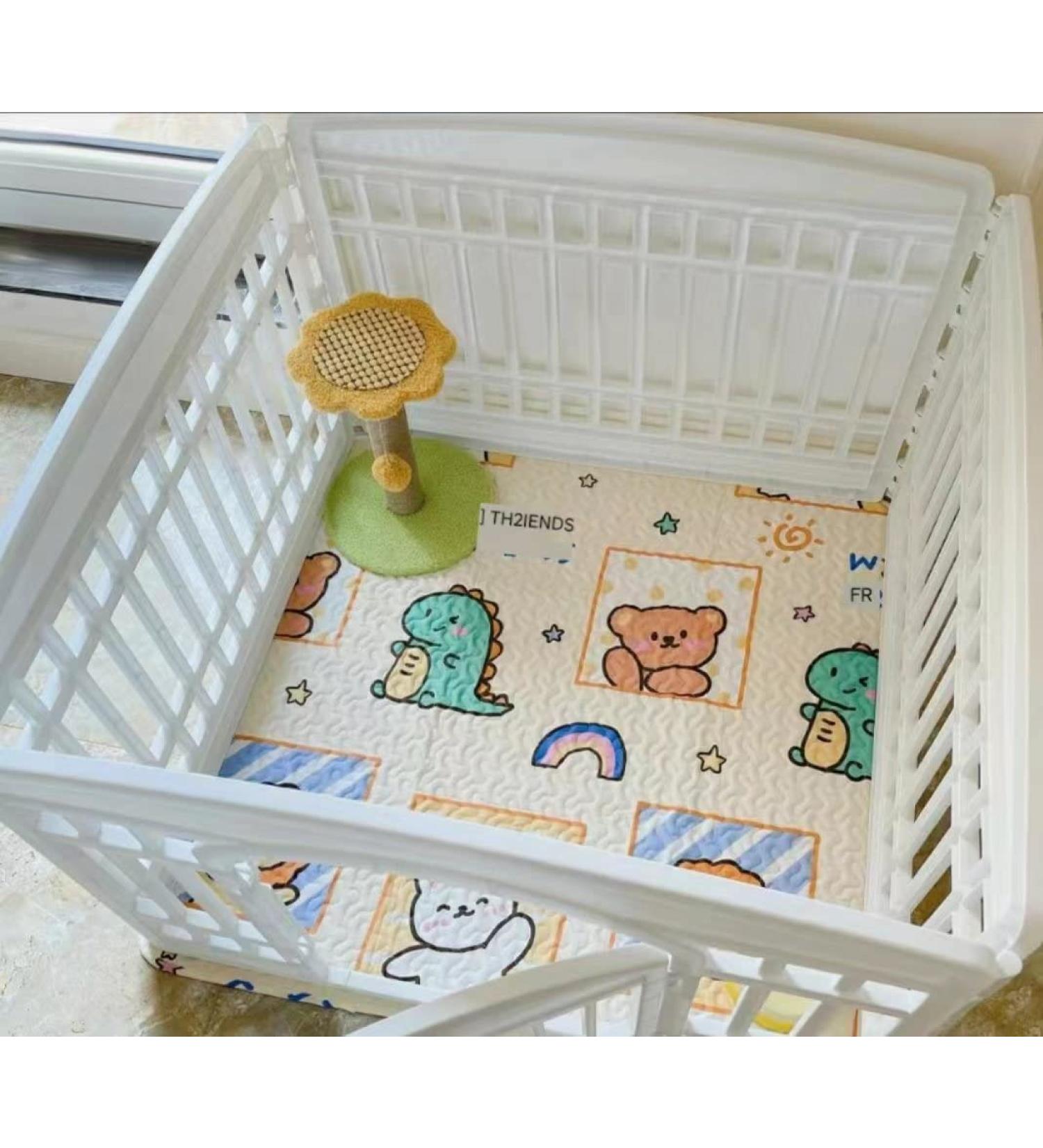 Pet Playpen Foldable Gate for Dogs | Portable Indoor Outdoor Exercise Pen with Door | Heavy Plastic Puppy Fence for Small Pets | Medium Animals House Supplies | Folding Cage with Urine Pad - Buy Online on GoSupps.com