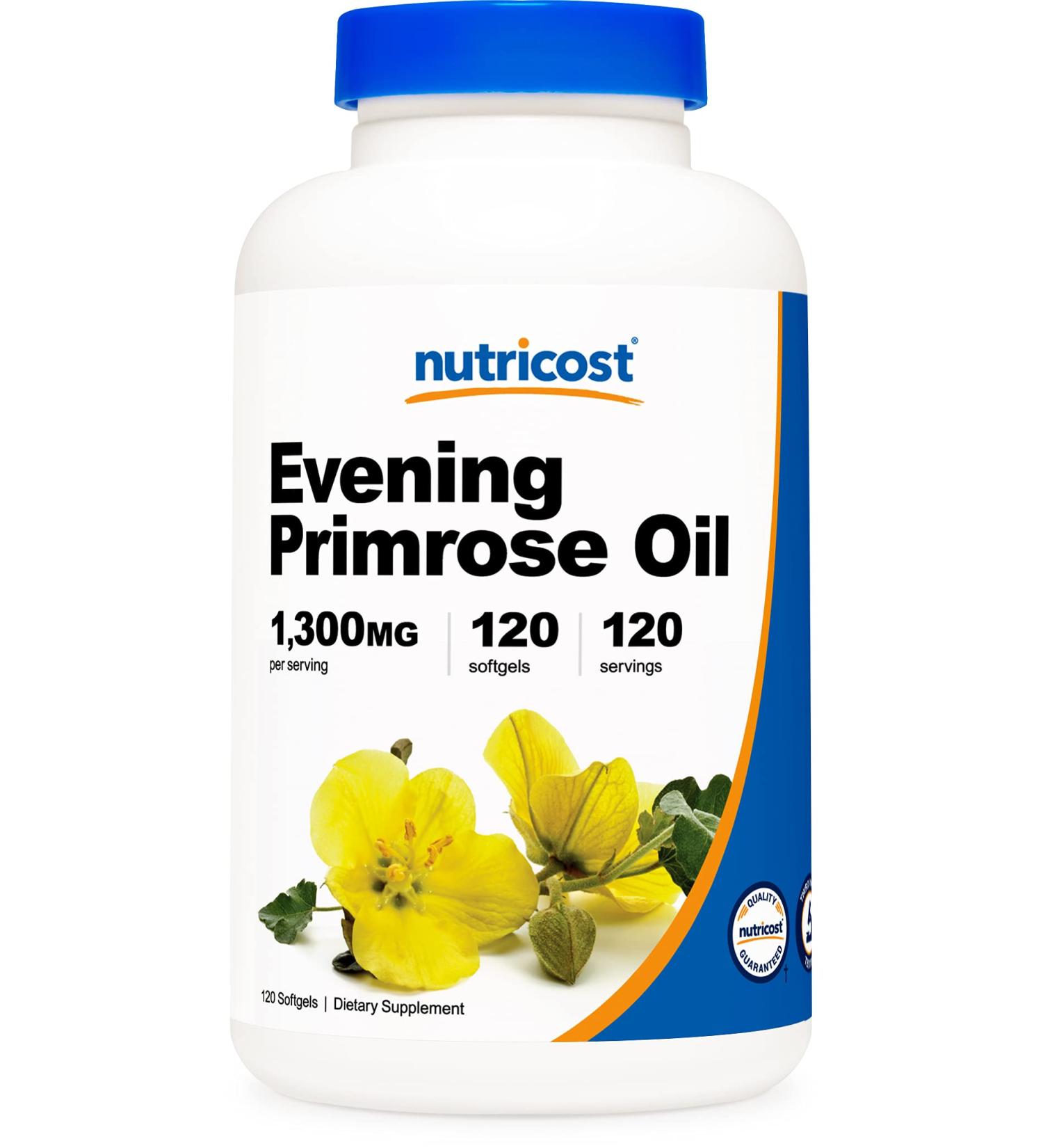 Nutricost Evening Primrose Oil 1300mg - Cold Pressed, Non-GMO, Gluten Free - 120 Softgels - Buy Online on GoSupps.com