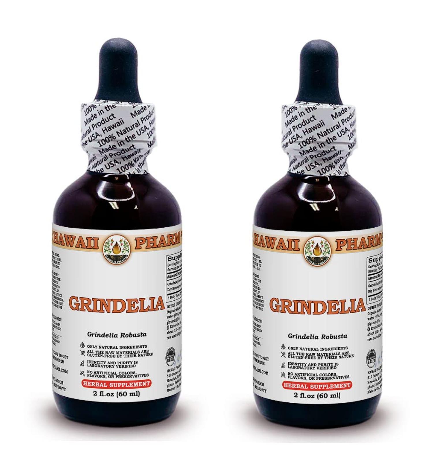 Hawaii Pharm Grindelia Liquid Extract Grindelia (Grindelia Robusta) Dried Herb Tincture Supplement 2x2 oz 2 Fl Oz (Pack of 2) - Buy Online on GoSupps.com