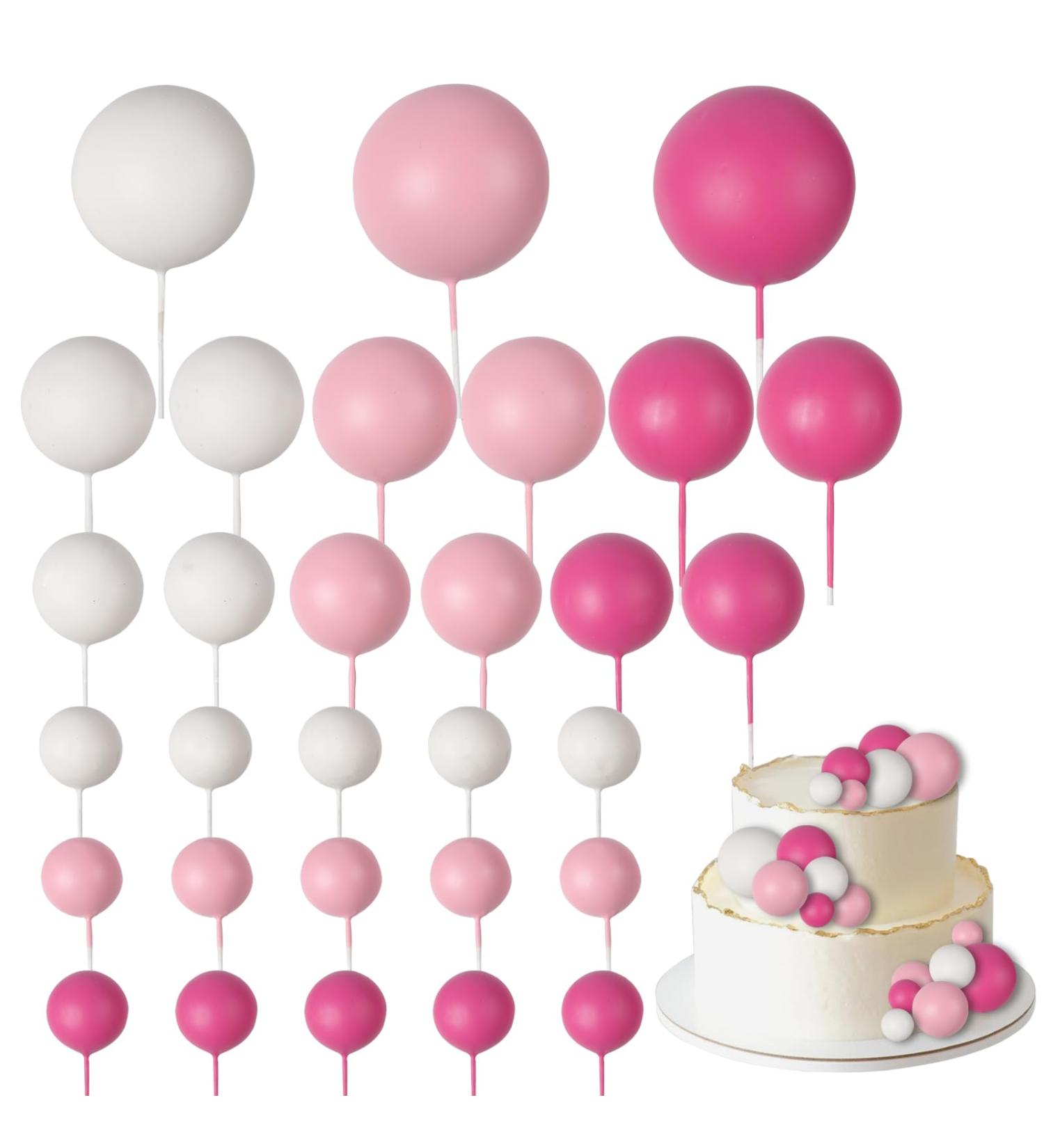 30 PCS Balls Cake Topper DIY Cake Insert Toppers Ball Cake Picks Cupcake Topper for Birthday Party Baby Shower Wedding Cake Decoration(Pink White Hot Pink)  - Buy Online on GoSupps.com