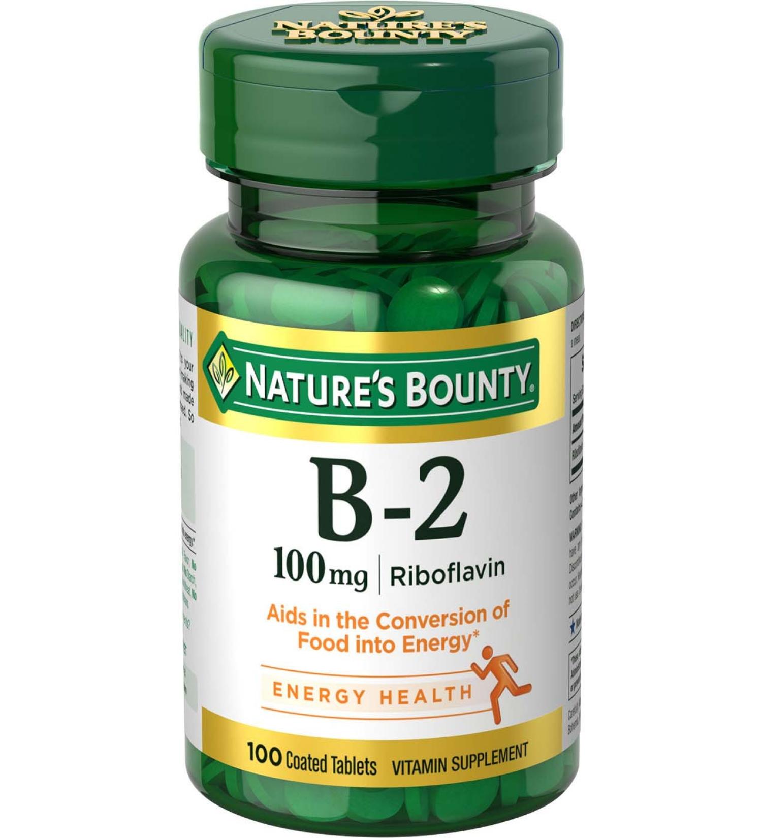 Nature's Bounty Vitamin B-2 100 mg, 100 Coated Tablets (Pack of 2) 100 Count (Pack of 2)