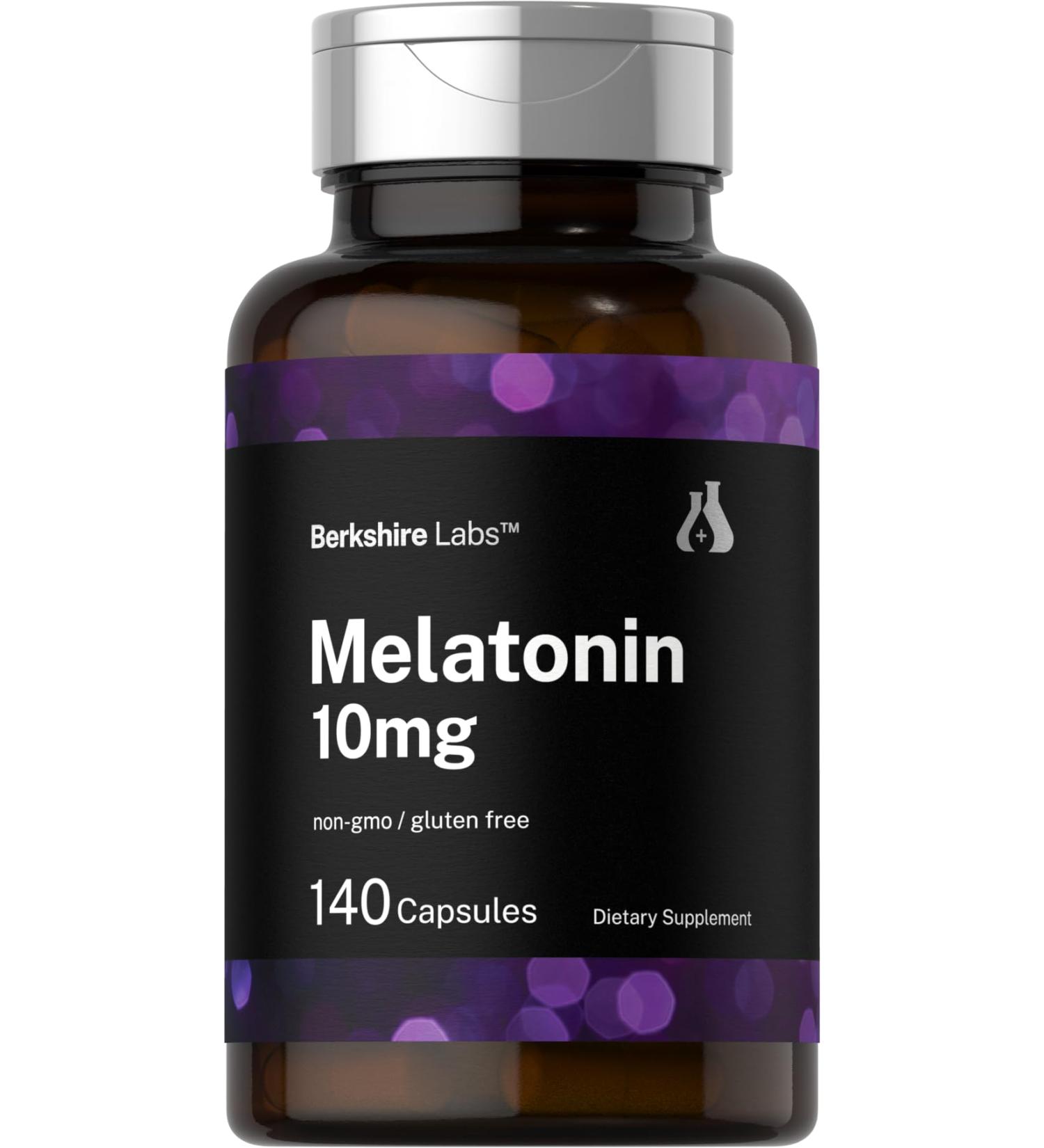 Horb ach Berkshire Labs Melatonin 10mg | 140 Quick Release Capsules | Extra Strength Formula | Non-GMO Gluten Free Supplement - Buy Online on GoSupps.com