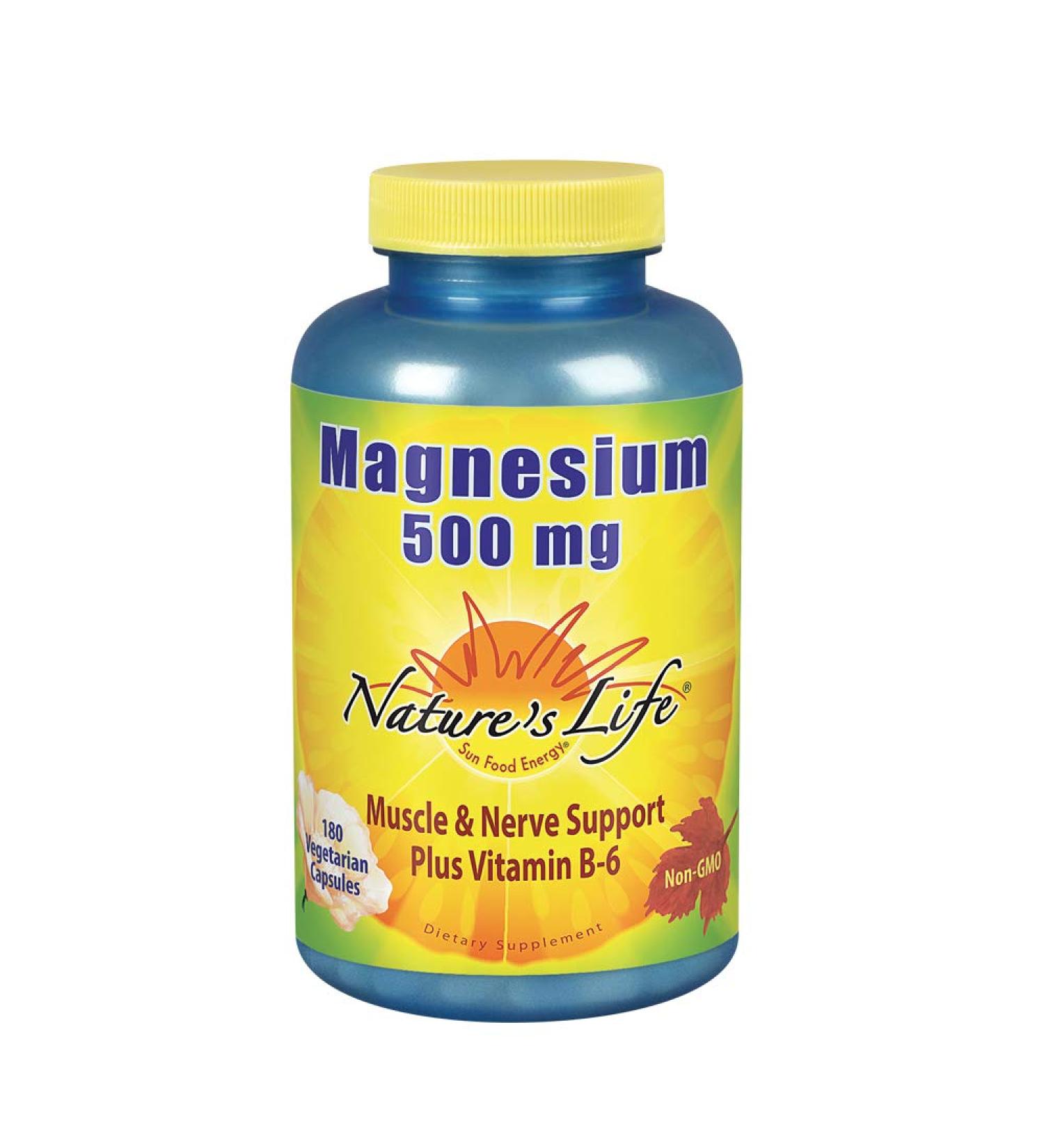 Natureâ€™s Life Magnesium Plus B6 - 500mg - 180 Vegetarian Capsules for Energy & Wellness - Buy Online on GoSupps.com