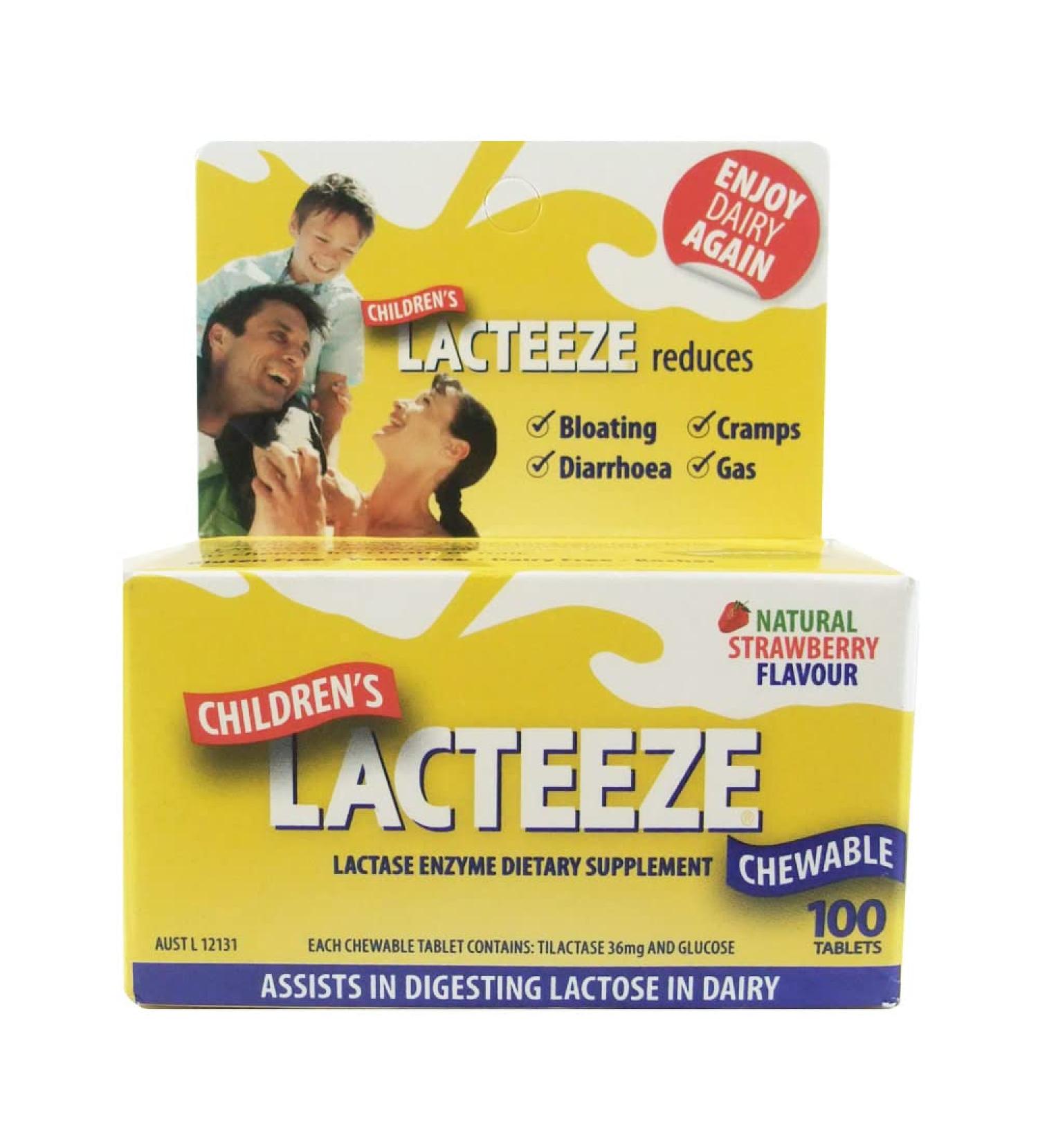 Lacteeze Childrens 100 chewable Tablets Strawberry by Gelda Scientific