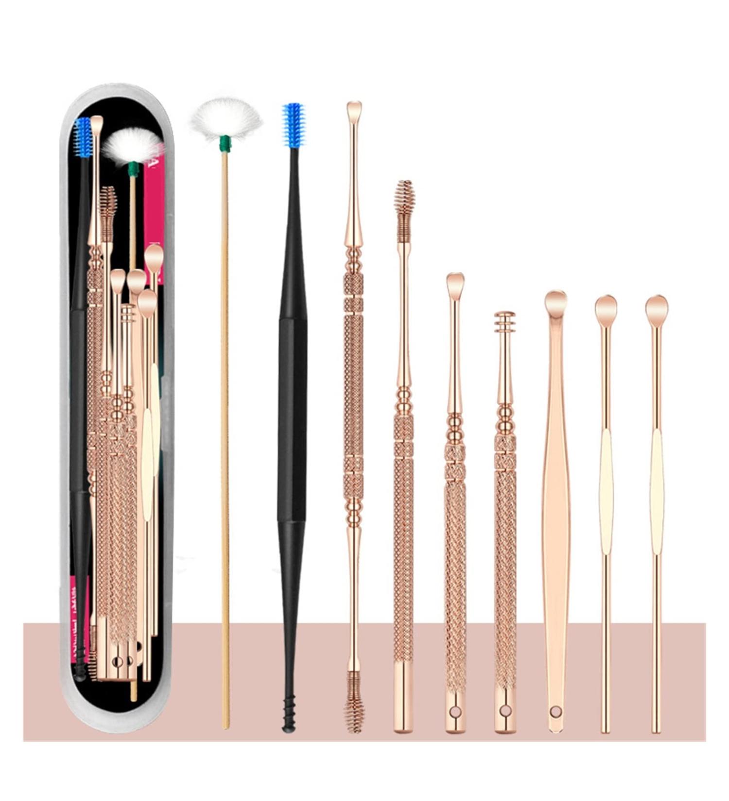 Stainless Steel Ear Cleaner Kit - Earpick Wax Remover Curette Feather Spoon Spiral | 1 Set - Buy Online on GoSupps.com