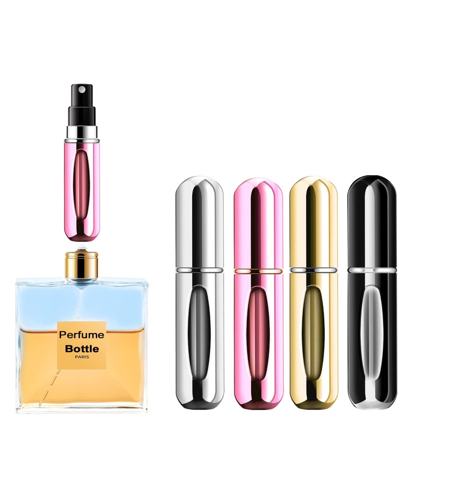 Mini Refillable Perfume Atomizer Bottle - 5ml 4 Pack - Pink Gold Black Silver - Travel Size Scent Pump Case - Portable Spray Atomizer - Buy Online on GoSupps.com