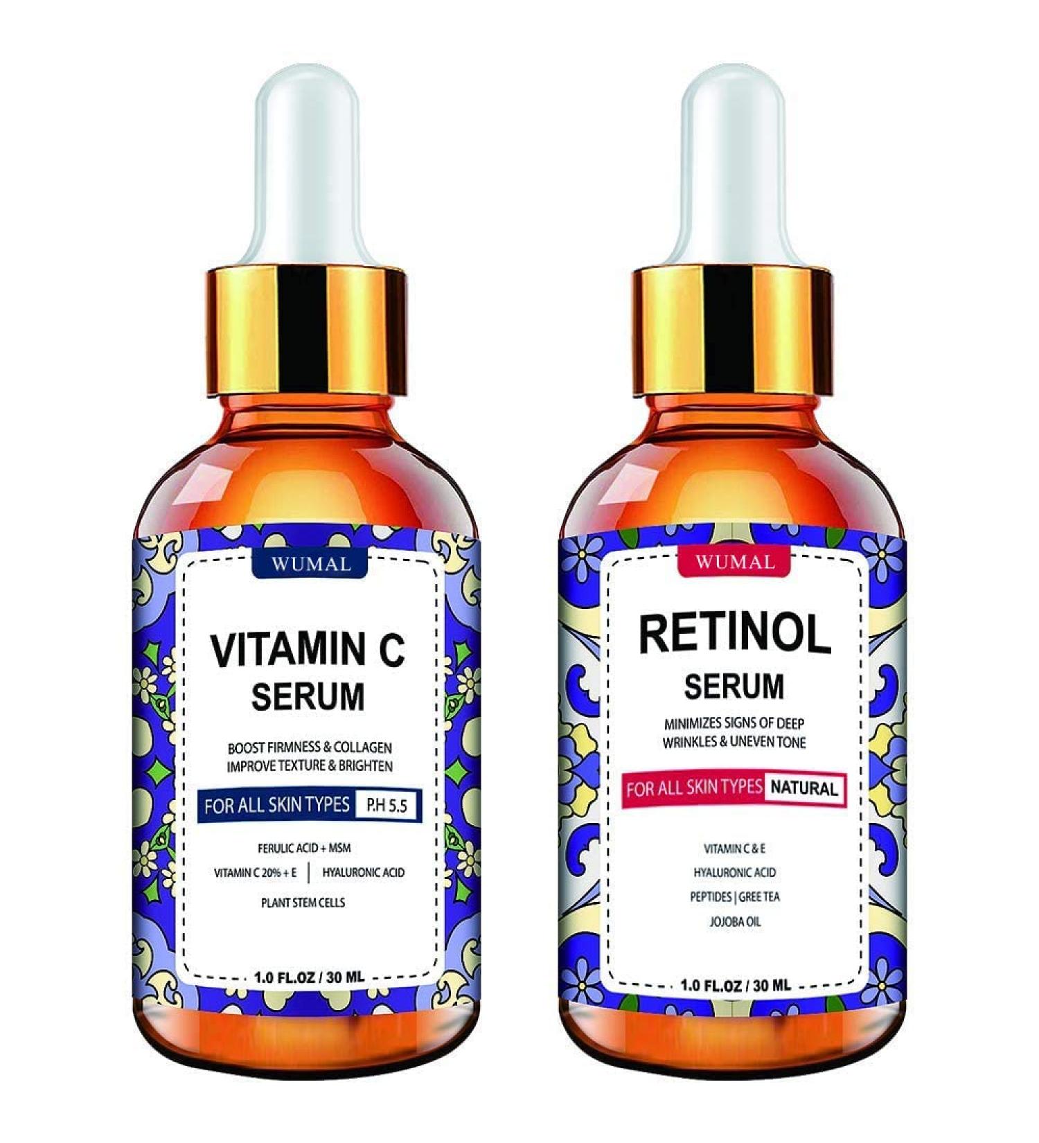 Wumal 2 Pack Serum Set - Vitamin C & Retinol for Firming, Brightening, Hydrating - Day & Night Skincare Solution - Buy Online on GoSupps.com