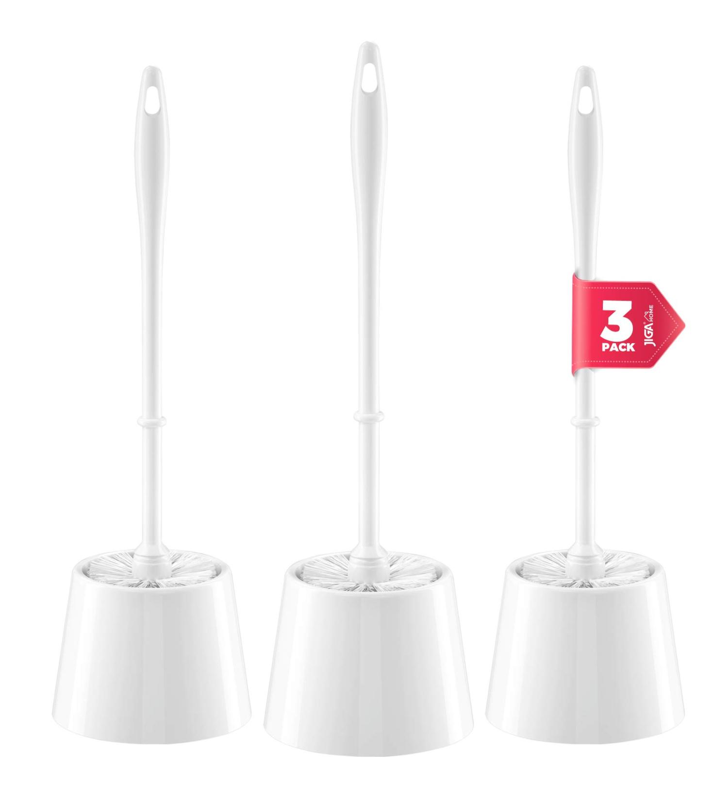 JIGA 3 Pack Toilet Brush Set with Holder - Bathroom Stiff Bristles Scrub Brush White - Buy Online on GoSupps.com