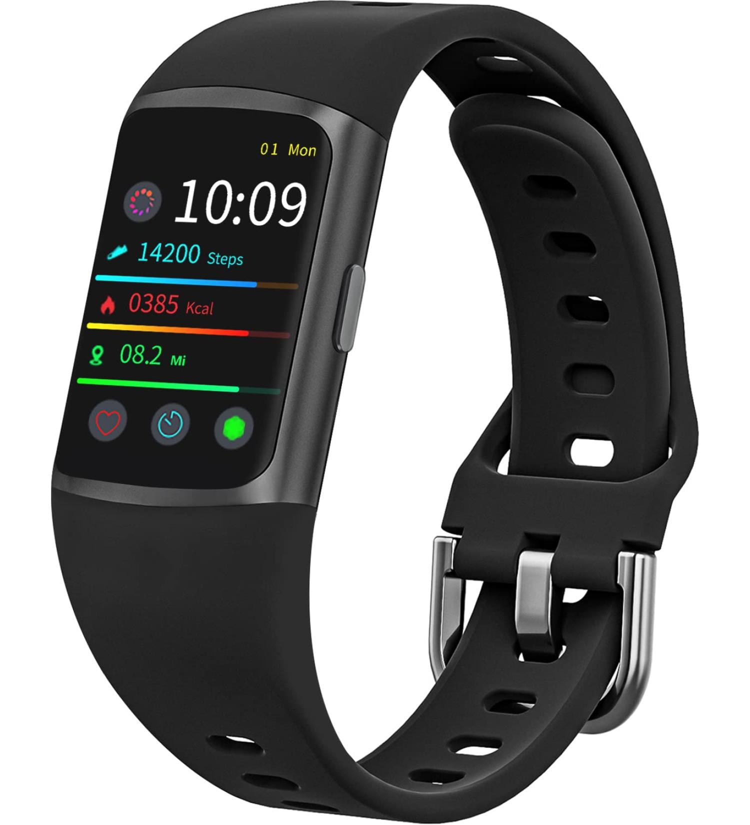 2023 Fitness Tracker with Heart Rate Monitor, Blood Pressure, Sleep Tracker, HRV, Blood Oxygen, Step & Calorie Counter - Smart Watch for Men and Women in Black - Buy Online on GoSupps.com