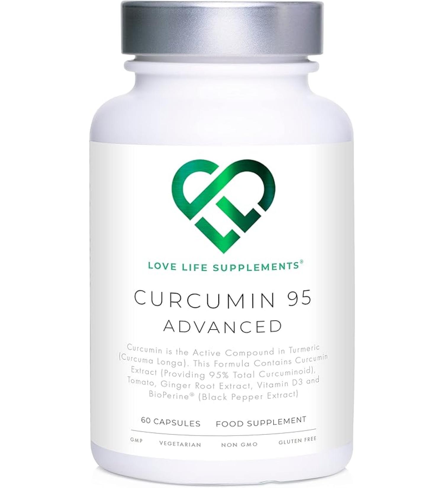 Curcumin 95 Advanced by LLS | High Strength Formula with 95% Curcuminoids + BioPerine, Vitamin D, Tomato, and Ginger Root | 60 Capsules - Buy Online on GoSupps.com
