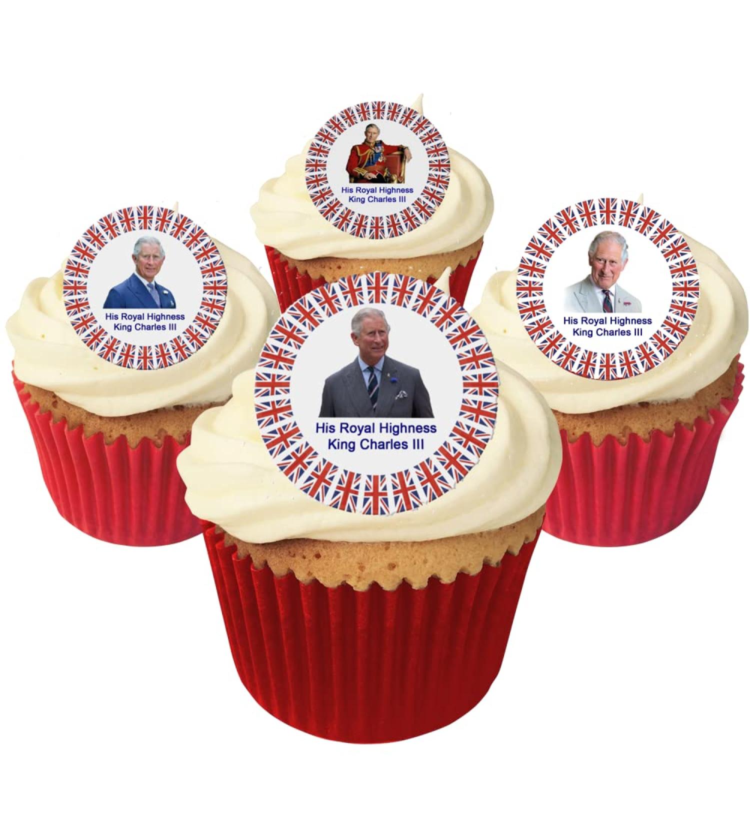 Holly Cupcakes 24 King Charles Pre Cut Cake Toppers- Made with love in the UK - Buy Online on GoSupps.com